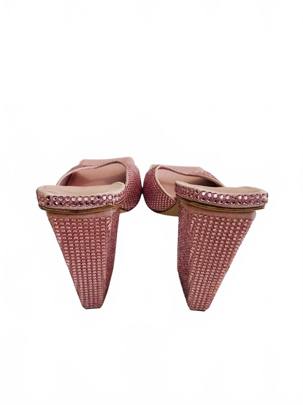 GIA BORGHINI Gia/RHW Pink Crystal Embellished Square Toe Heels Size US 7.5 / IT 37.5 - 4 Thumbnail