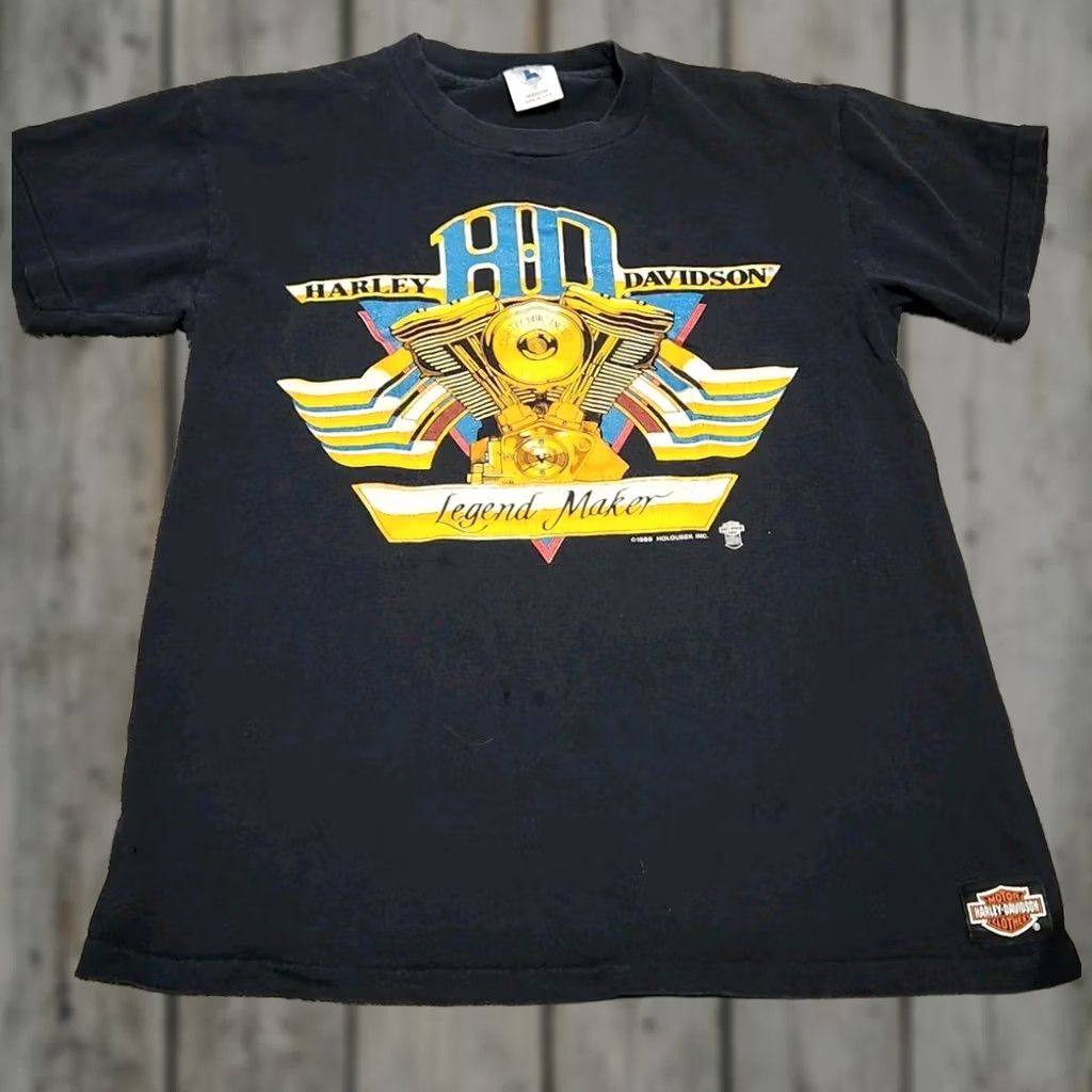 Harley Davidson VINTAGE Harley-Davidson T-Shirt Back 1980s Biker Graphic Tee Black M Unisex DX TN Size US M / EU 48-50 / 2 - 1 Thumbnail