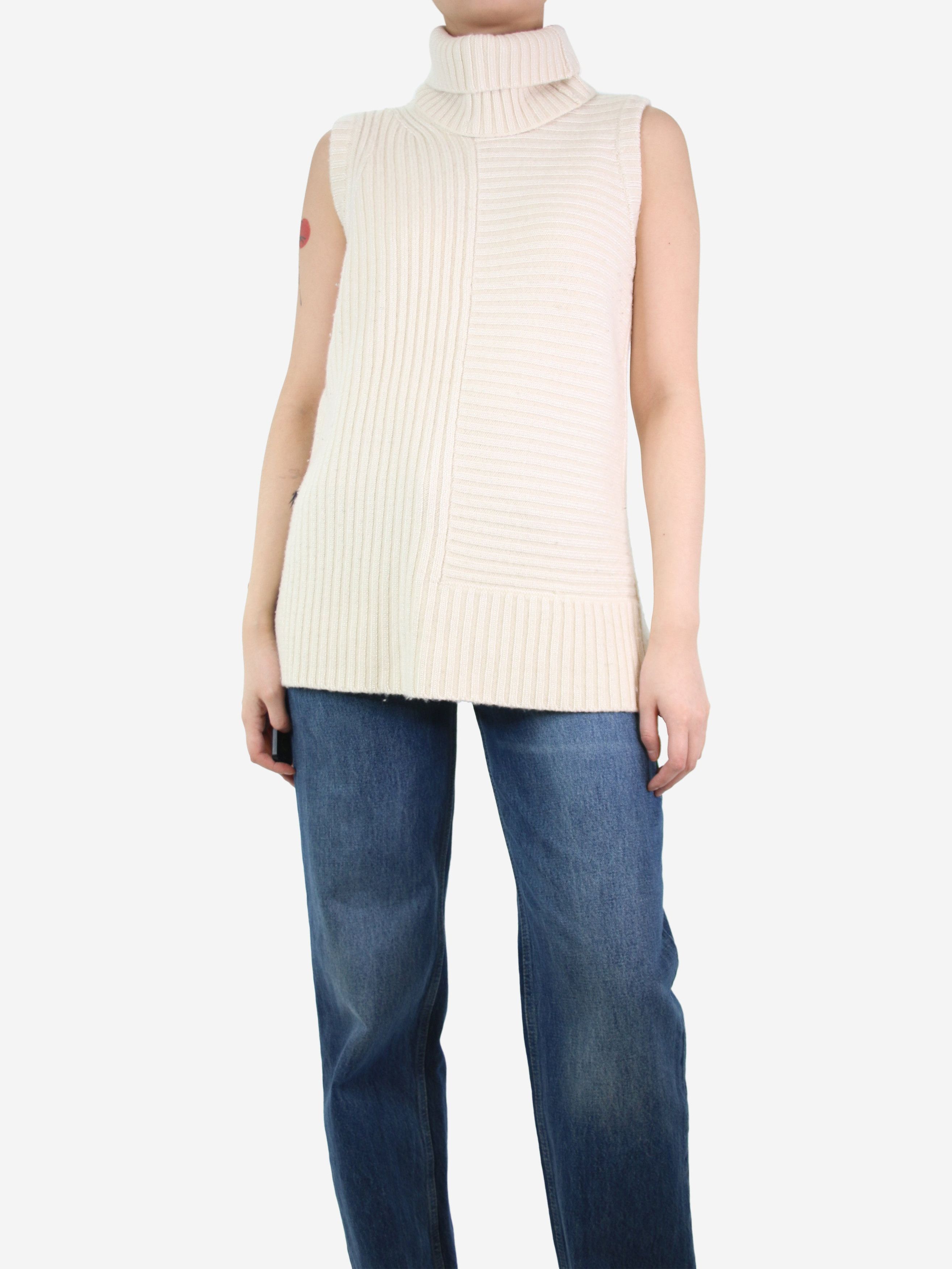 image of Me Em Cream Sleeveless Ribbed Jumper - Size S, Women's