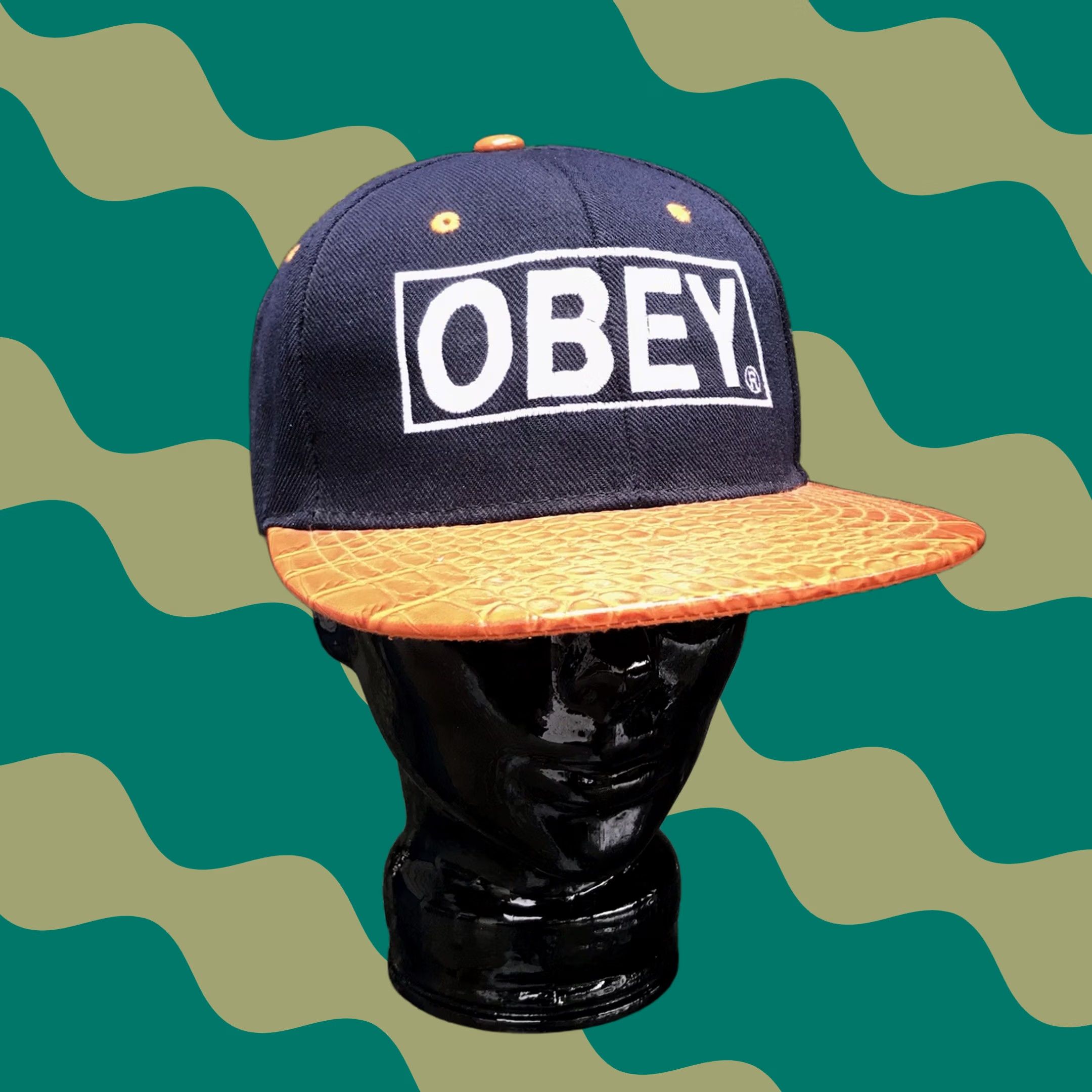 Obey OBEY Colorblock Navy/Orange Embossed Crocodile Faux Leather Snapback Cap Hat OS Size ONE SIZE - 1 Thumbnail