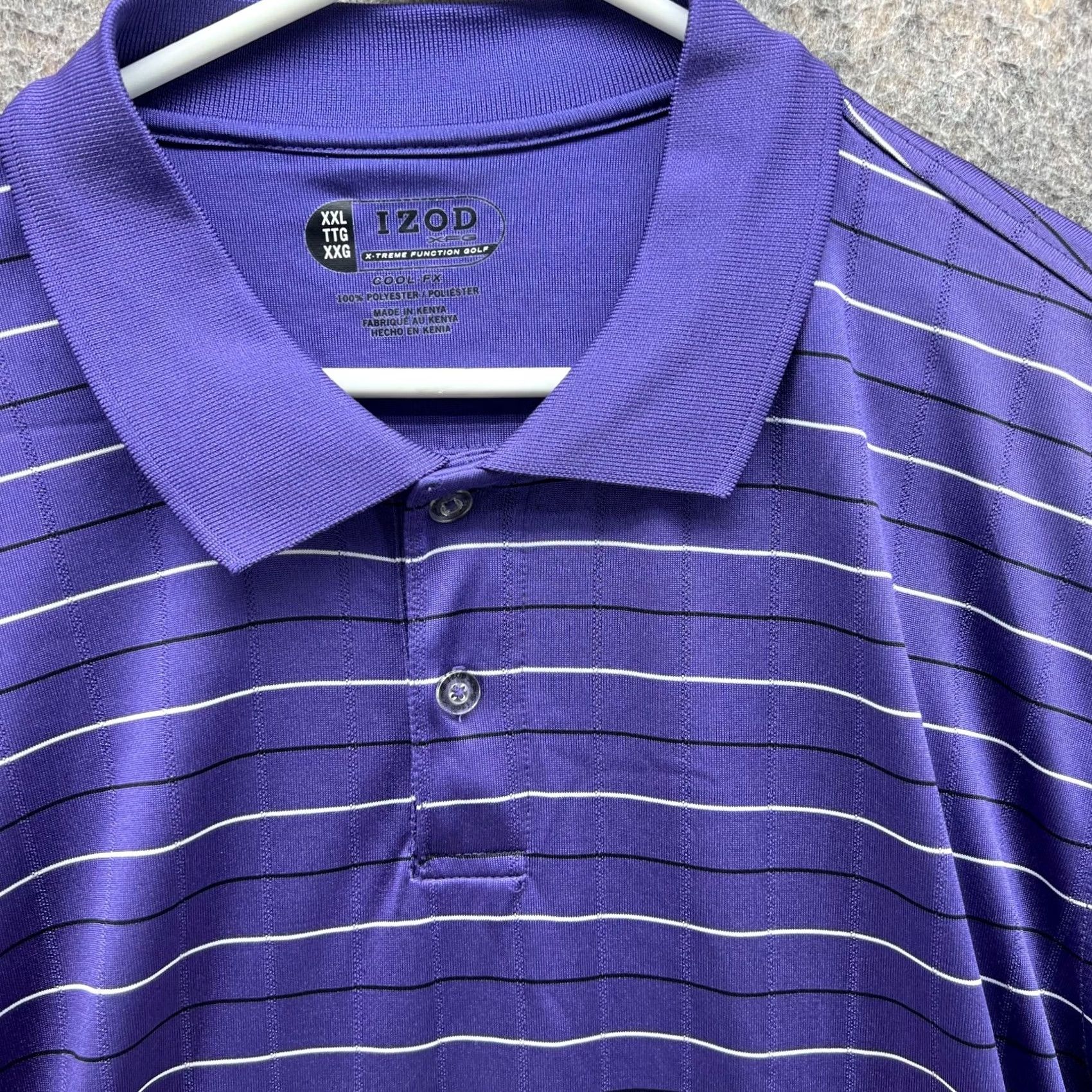 Izod Izod Polo Shirt Men XXL Adult Purple Striped Short Sleeve Button Collared Logo Vintage No 2XL Shirt Day All Seasons Casual Mens Size US XXL / EU 58 / 5 - 4 Thumbnail