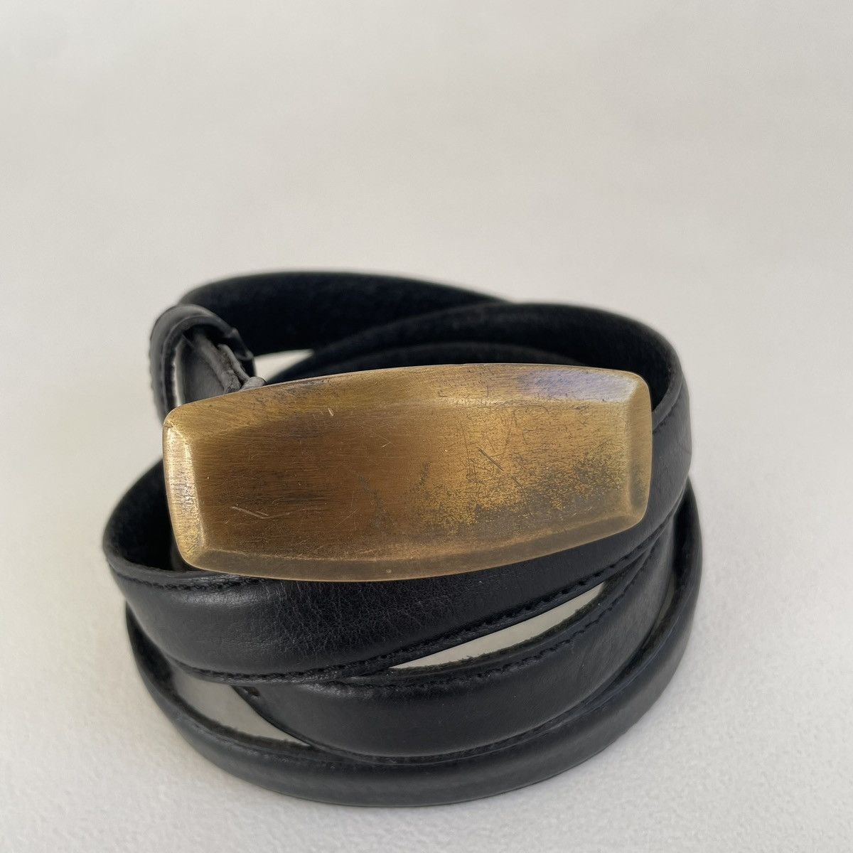 Maison Margiela Mid 2000s ‘Distressed Brass Buckle’ Belt Size 36 - 7 Thumbnail