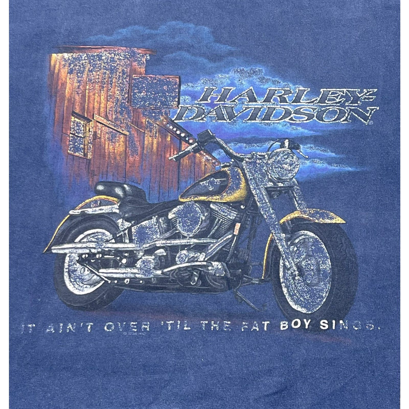 Harley Davidson VINTAGE Harley-Davidson T-Shirt Blue 2XL 90s Fat Boy Delaware USA Crew Neck Short Sleeve Double-Sided Men, Logo Shirt Size US XXL / EU 58 / 5 - 2 Thumbnail