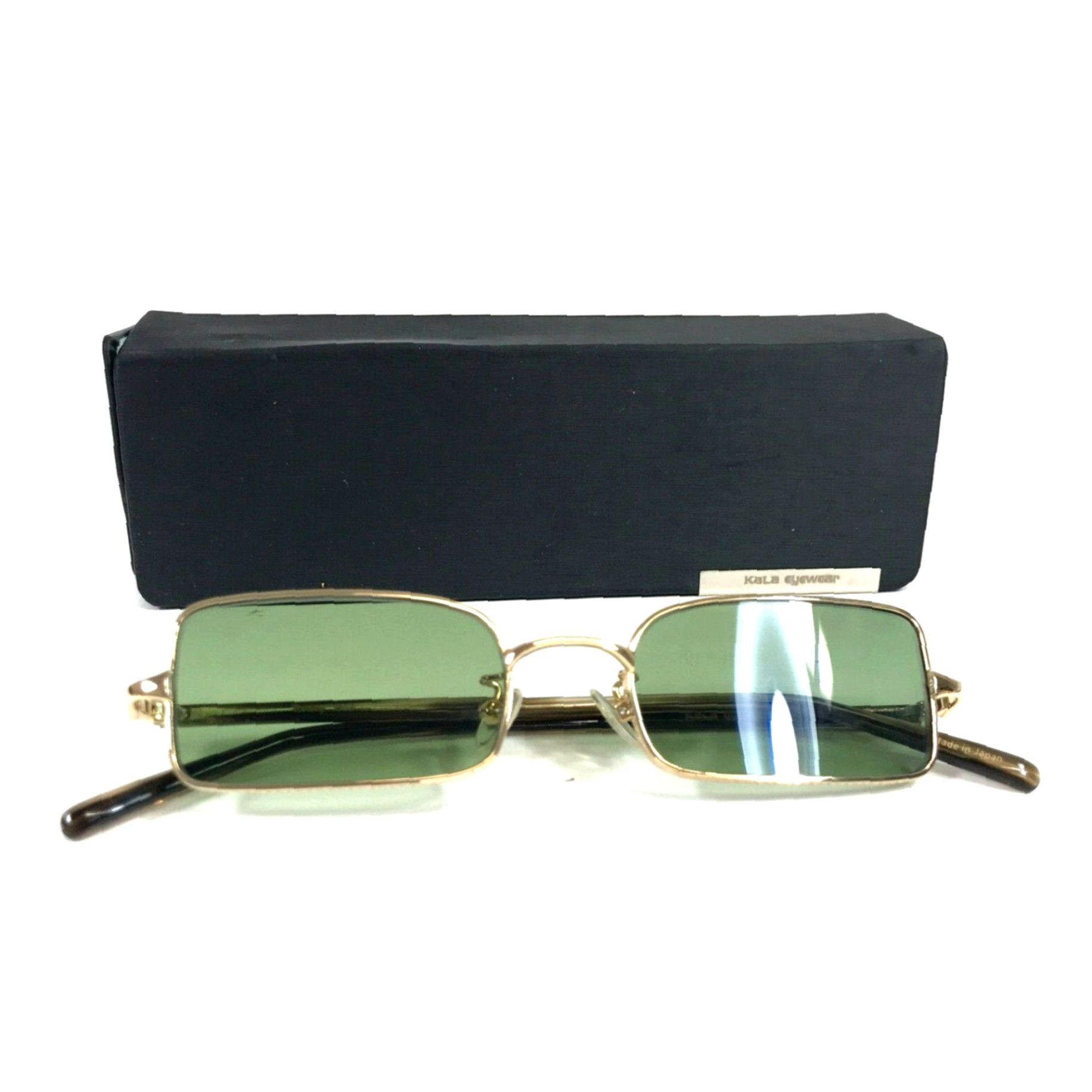 Frame Golden Brown Rectangle Shaped Frames with Green Tinted Lenses by ...