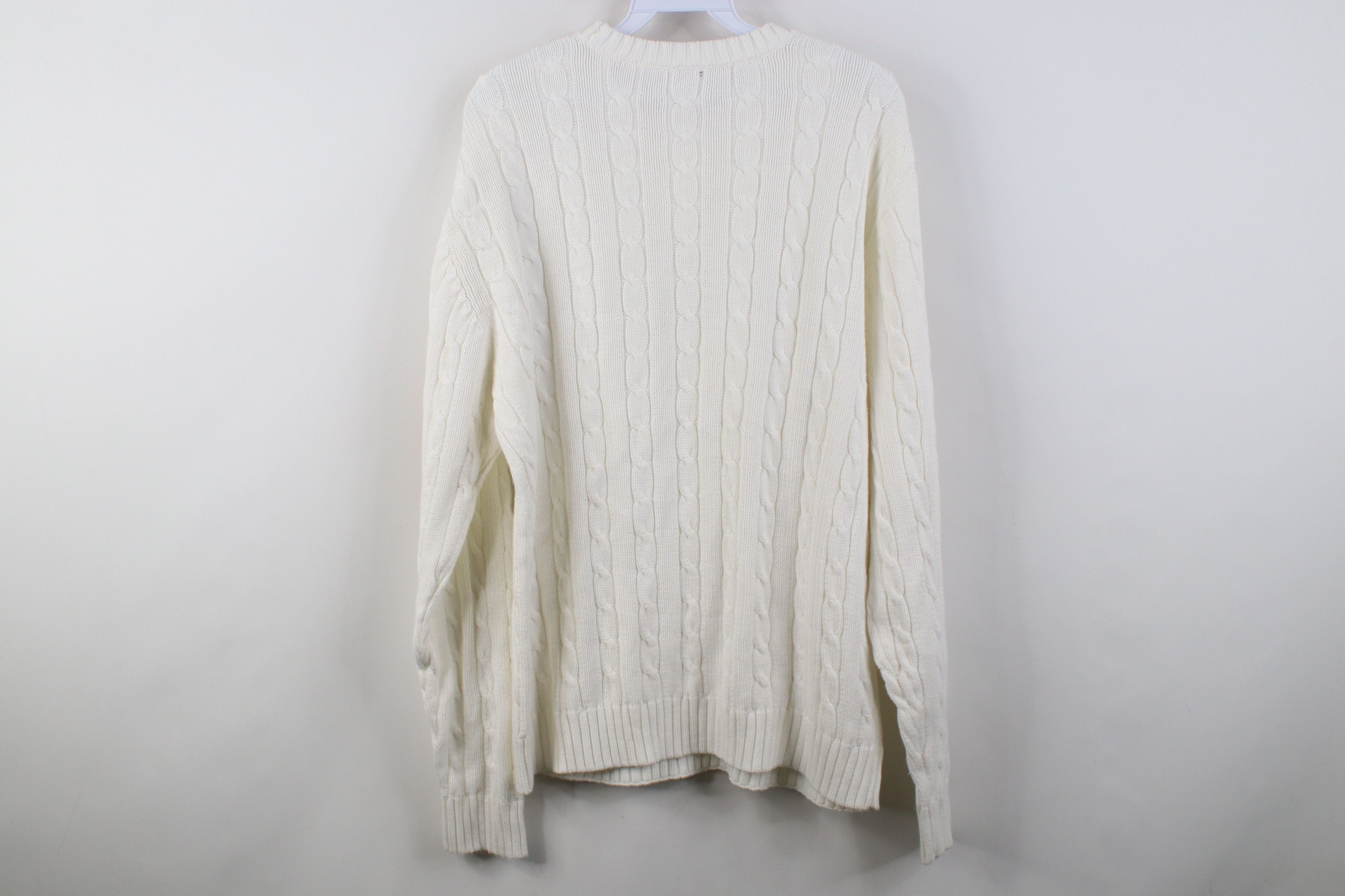 Vintage Vintage 90s Streetwear Cable Knit Crewneck Sweater White Size US M / EU 48-50 / 2 - 6 Thumbnail