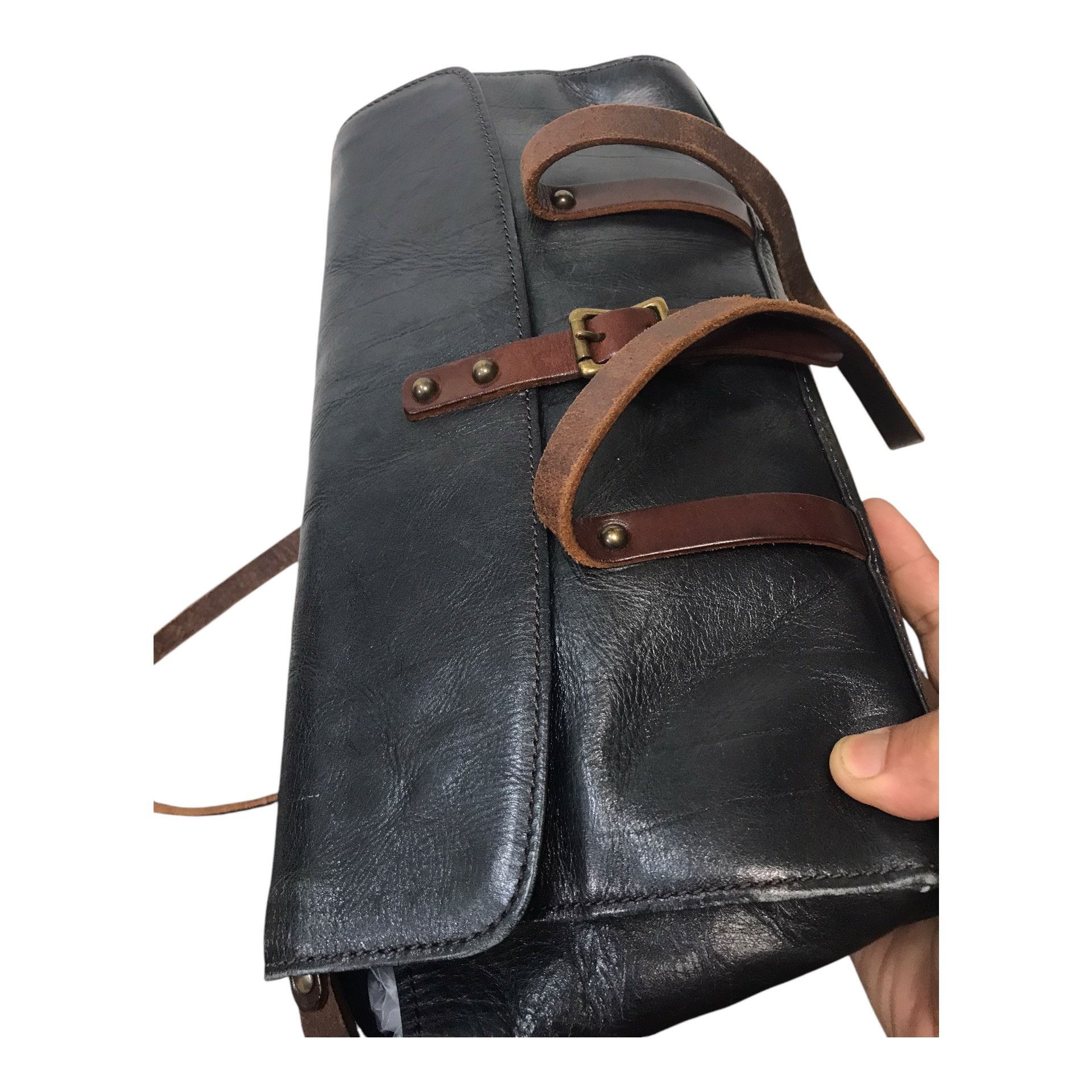 Japanese Brand × Leather Full Leather Japanese Black Tote Bag Size ONE SIZE - 6 Thumbnail