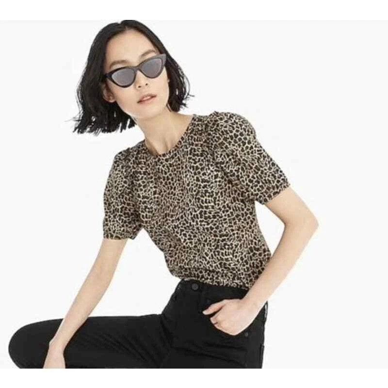 J.Crew J Crew XS Leopard Print Short Sleeve Top Cotton Puff Sleeve Size XS / US 0-2 / IT 36-38 - 9 Thumbnail