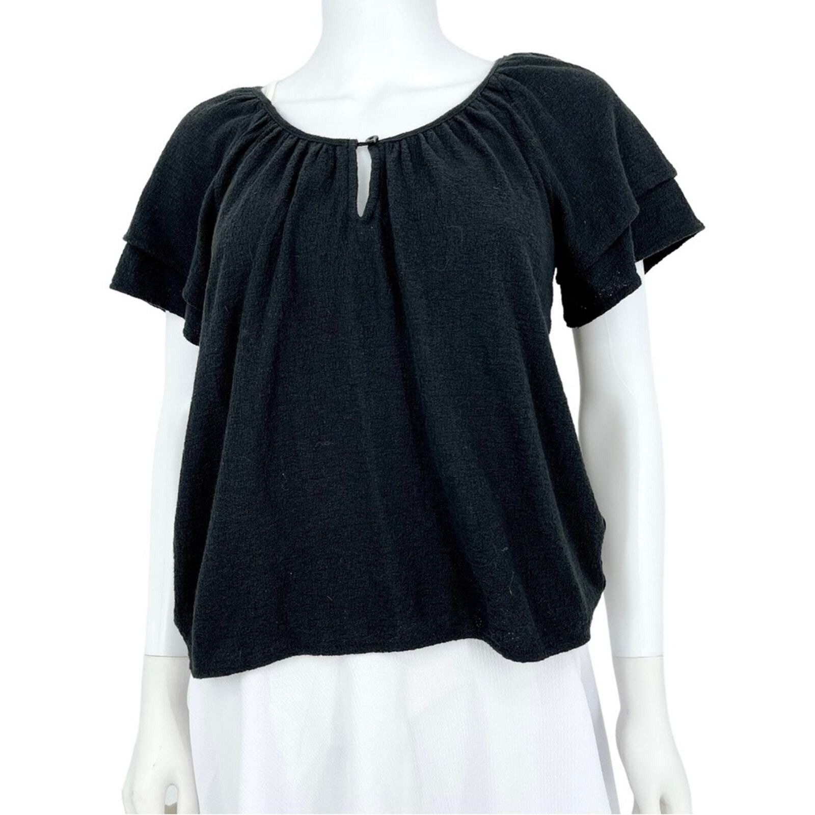 Madewell Madewell Texture & Thread XXS Blouse Tiered Cowl Neck Black Size XXS / US 00 / IT 34 - 1 Thumbnail
