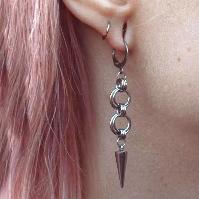 Vintage Stitching Hoop Rivet Drop Earring Size ONE SIZE - 1 Thumbnail