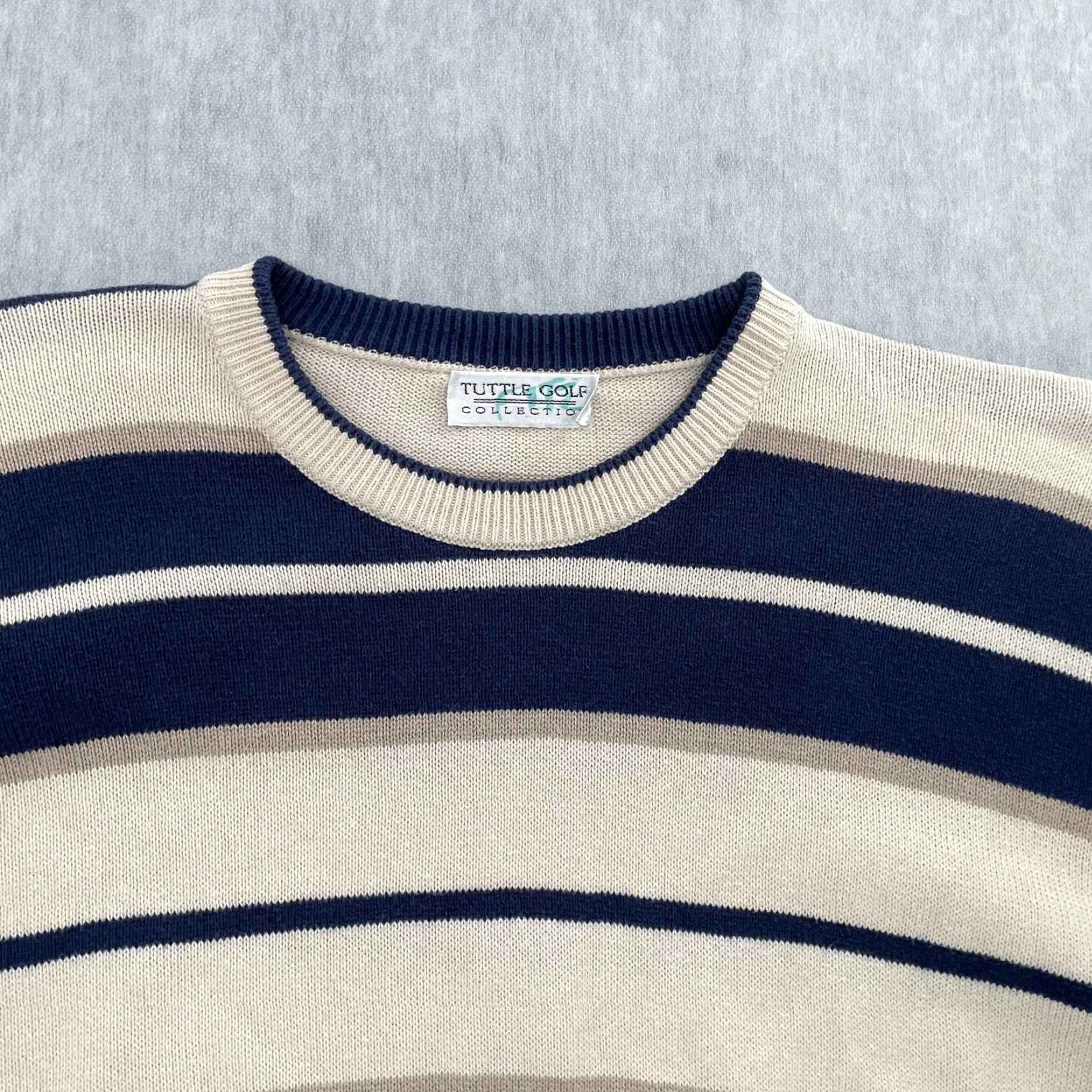 Vintage VINTAGE Tuttle Golf Sweater Adult Large Tan Blue Stripe Cashmere Cotton Classic Mens Size US L / EU 52-54 / 3 - 3 Thumbnail