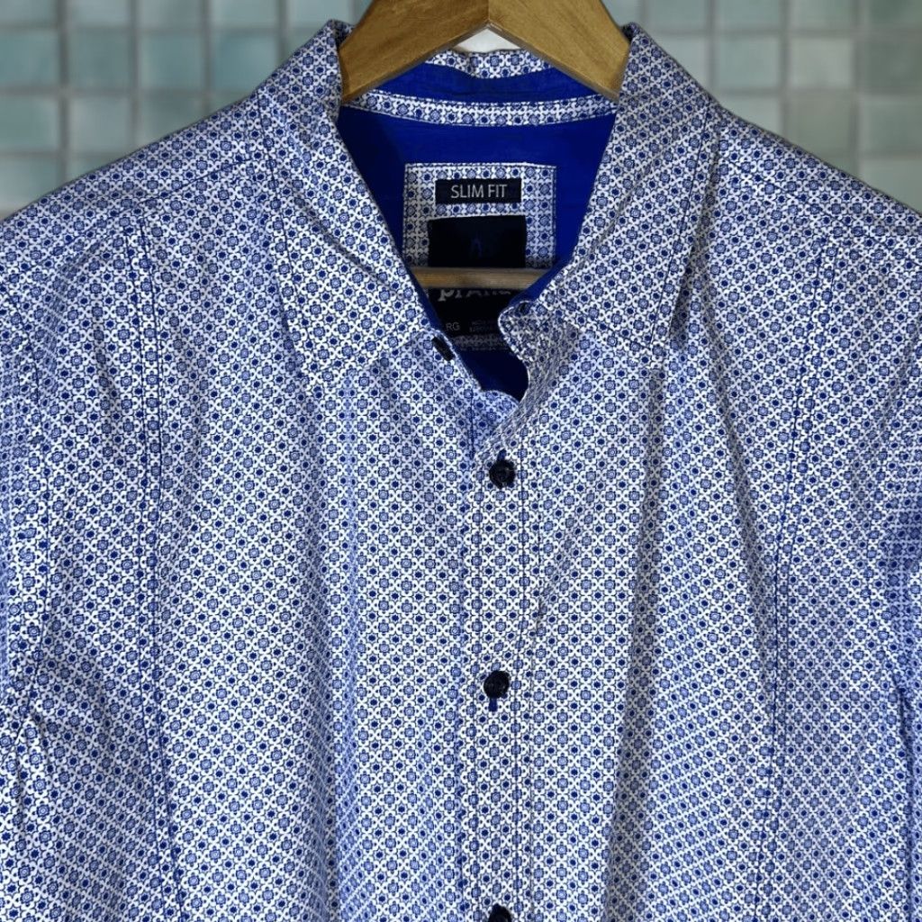 Prana prAna Shirt Mens L Blue Multicolor Geometric Poplin Slim Fit Long Sleeve Button-Up Lukas Size US L / EU 52-54 / 3 - 1 Thumbnail