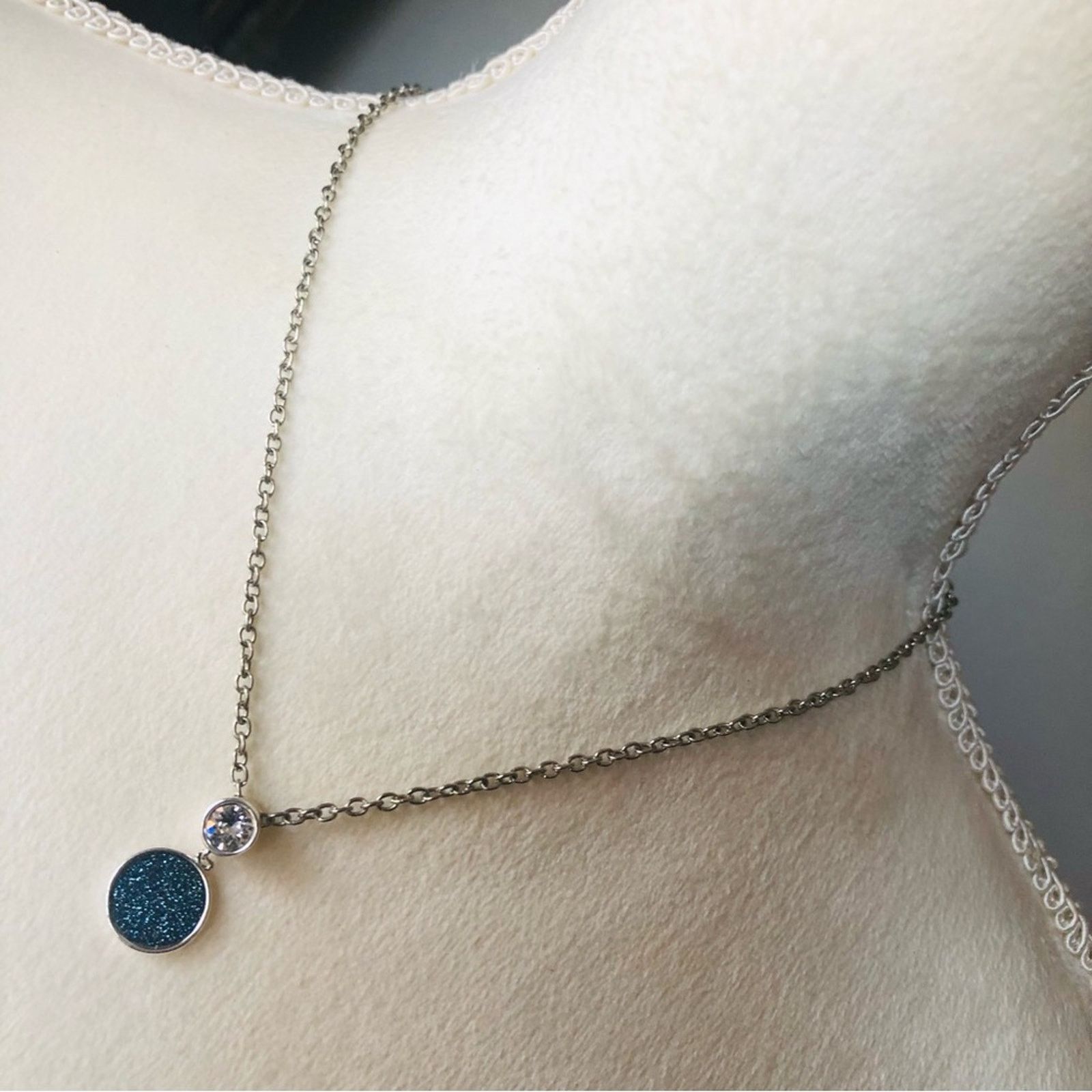 Jewelry Blue sparkle faux drusy pendant on chain necklace Size ONE SIZE - 1 Thumbnail