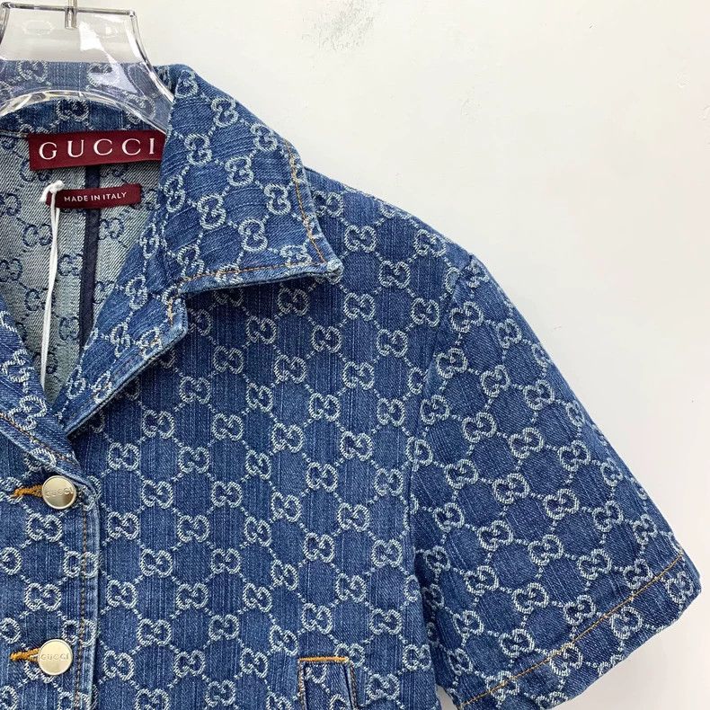 Gucci Gucci Size34 Dark blue logo jacquad full print cotton lapel Size US XXS / EU 40 - 3 Thumbnail