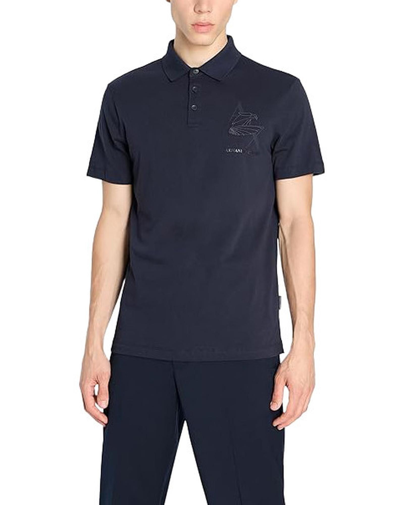 image of Armani Exchange Cotton Polo With Buttons in Blue, Men's (Size XL)