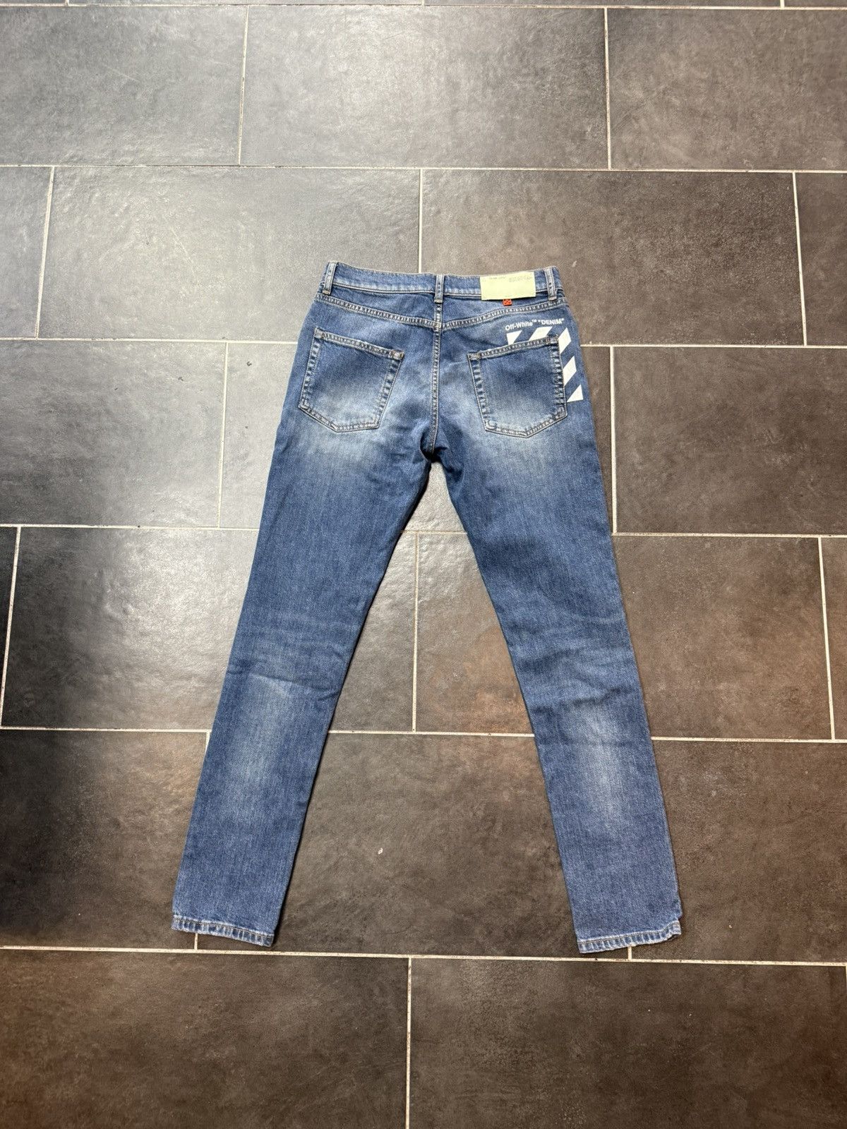 Off-White Off-White c/o Virgil Abloh "Denim" Stripe Slim Fit Jeans Size US 30 / EU 46 - 2 Thumbnail