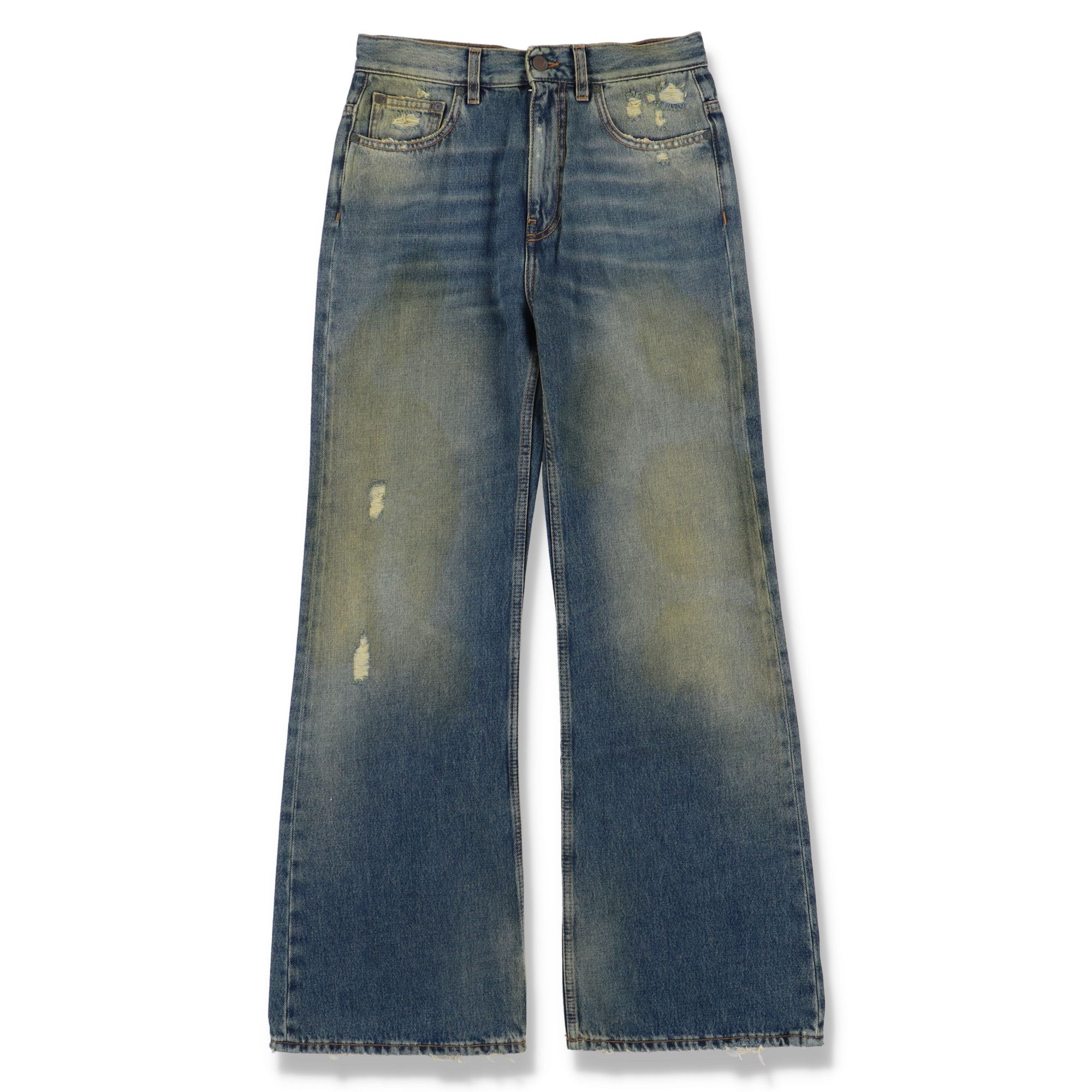 Blue Distressed Acid Wash Bootcut Jeans