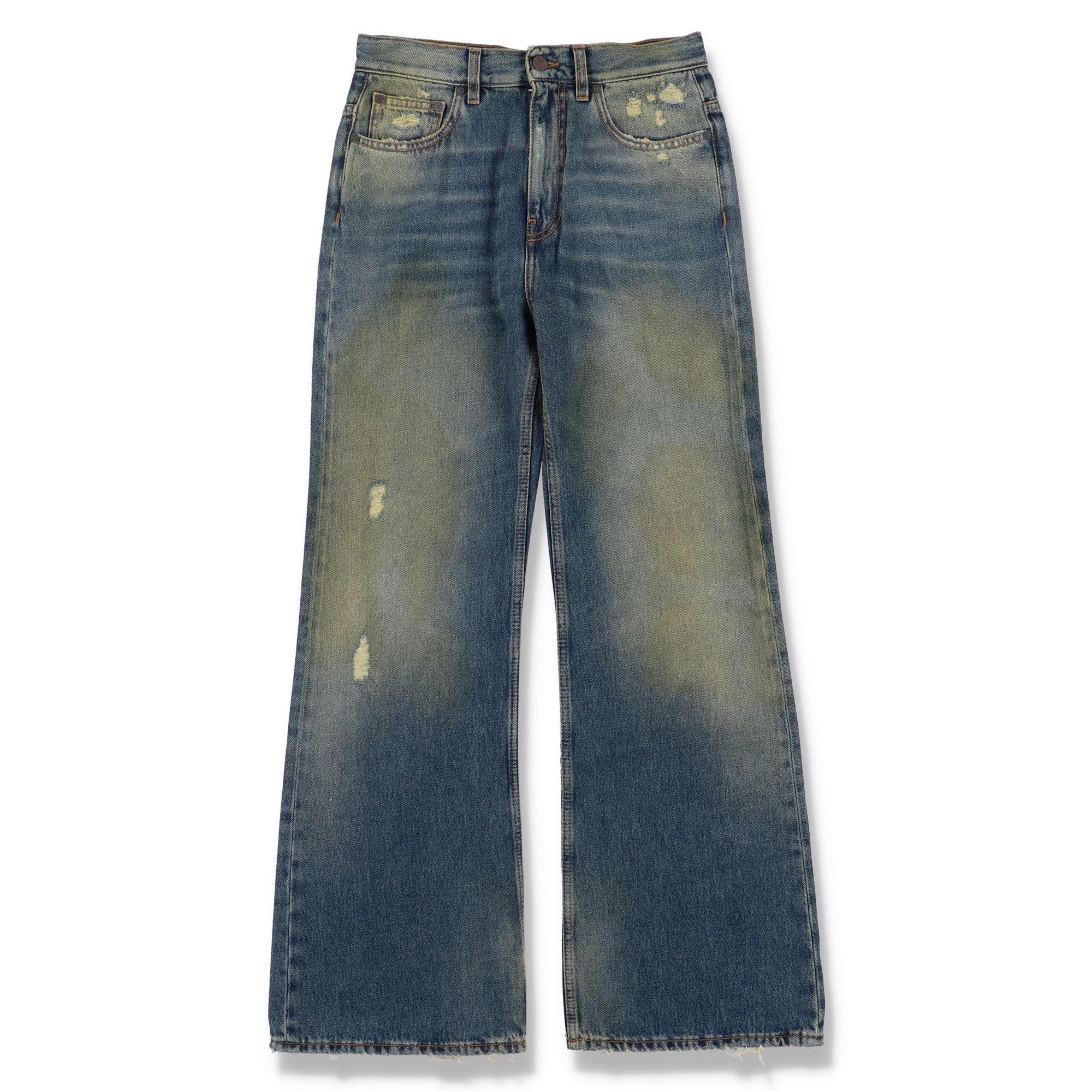 image of Palm Angels Blue Distressed Acid Wash Bootcut Jeans, Men's (Size 30)