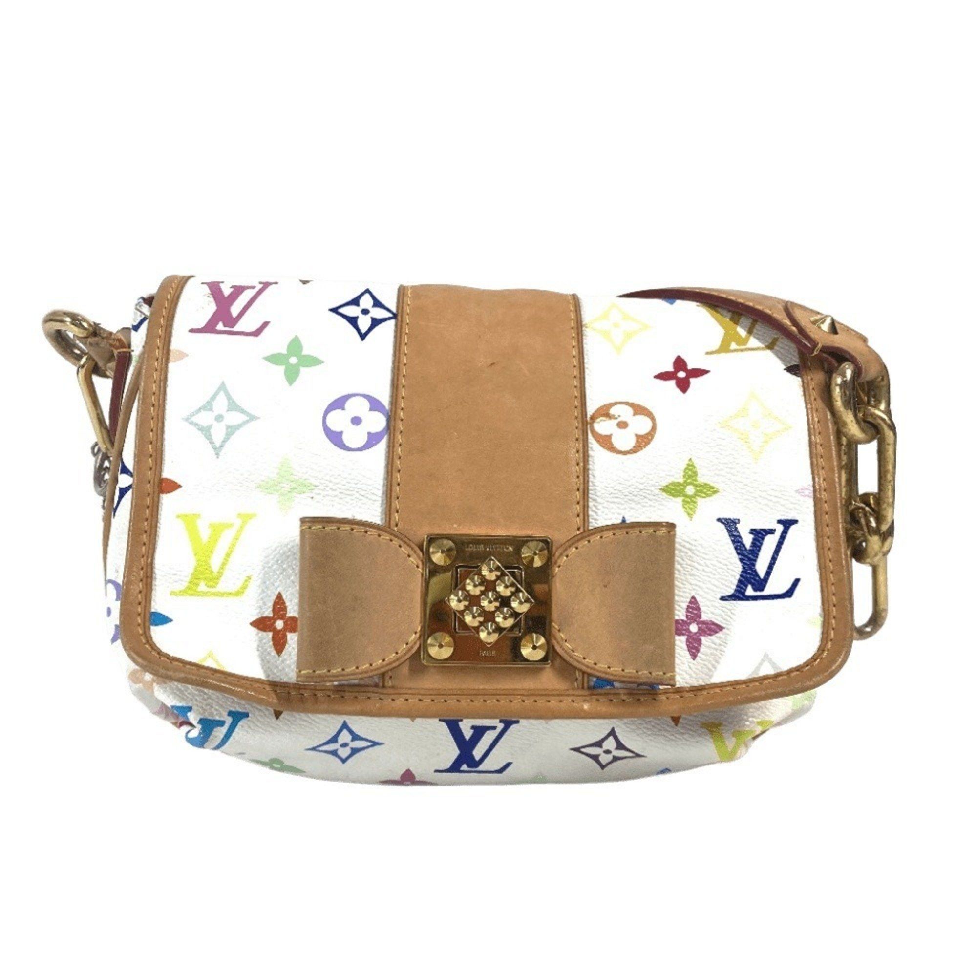 Louis Vuitton M40305 Monogram Multicolor Patty Ribbon Chain Shoulder Flap Handbag Bag Canvas Women's Blanc White