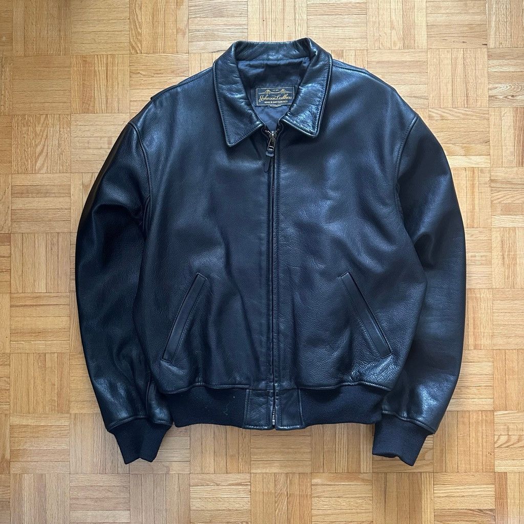 Leather Johnson Leathers San Francisco Black Leather Bomber Jacket Size US XL / EU 56 / 4 - 1 Thumbnail
