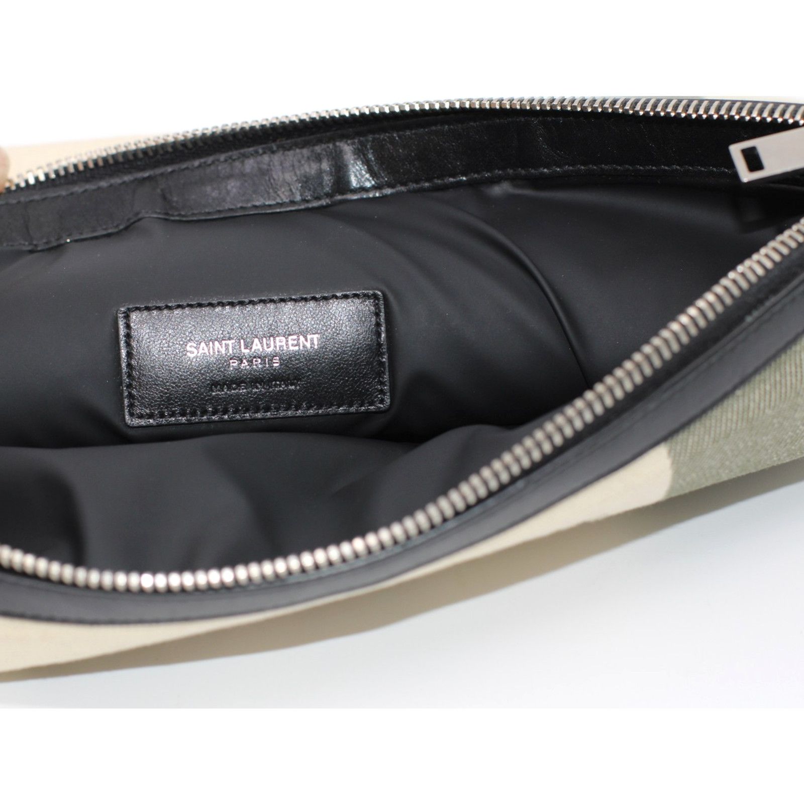 Saint Laurent Paris Saint Laurent Clutch Bag Pouch Beige Khaki Canvas Leather Size ONE SIZE - 3 Thumbnail