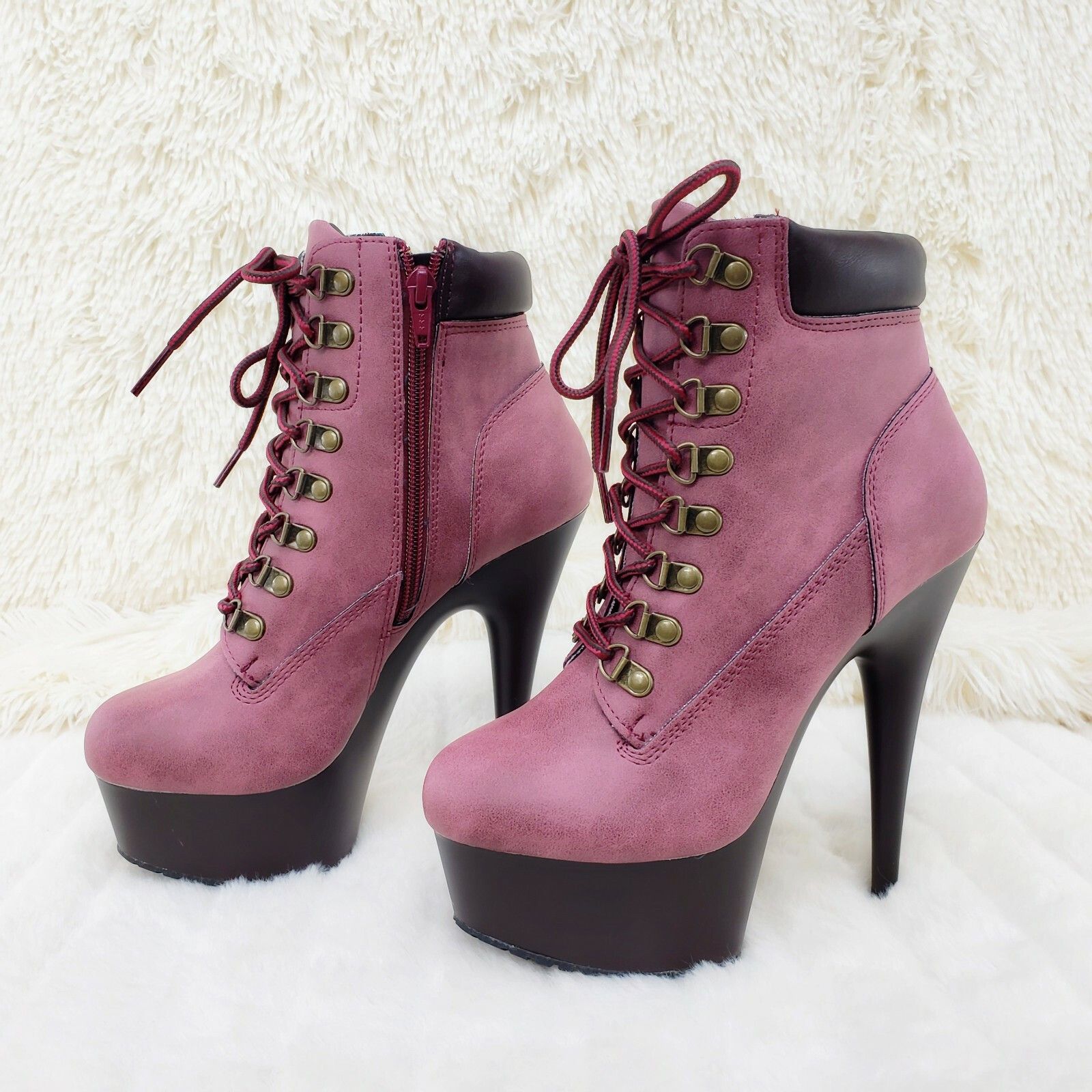 Other Delight 600tl Wine Nubuck Work Style 6" High Heel Ankle Boot Size US 8 / IT 38 - 4 Thumbnail