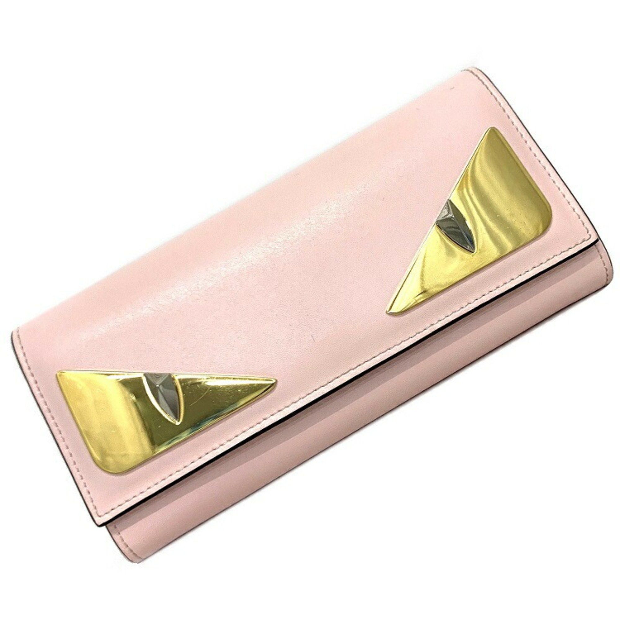 image of Fendi Long Bi-Fold Wallet Pink Gold Mon 8M0251 Leather Gp Fendi Ladies Bugs Eye Motif Flap in Black