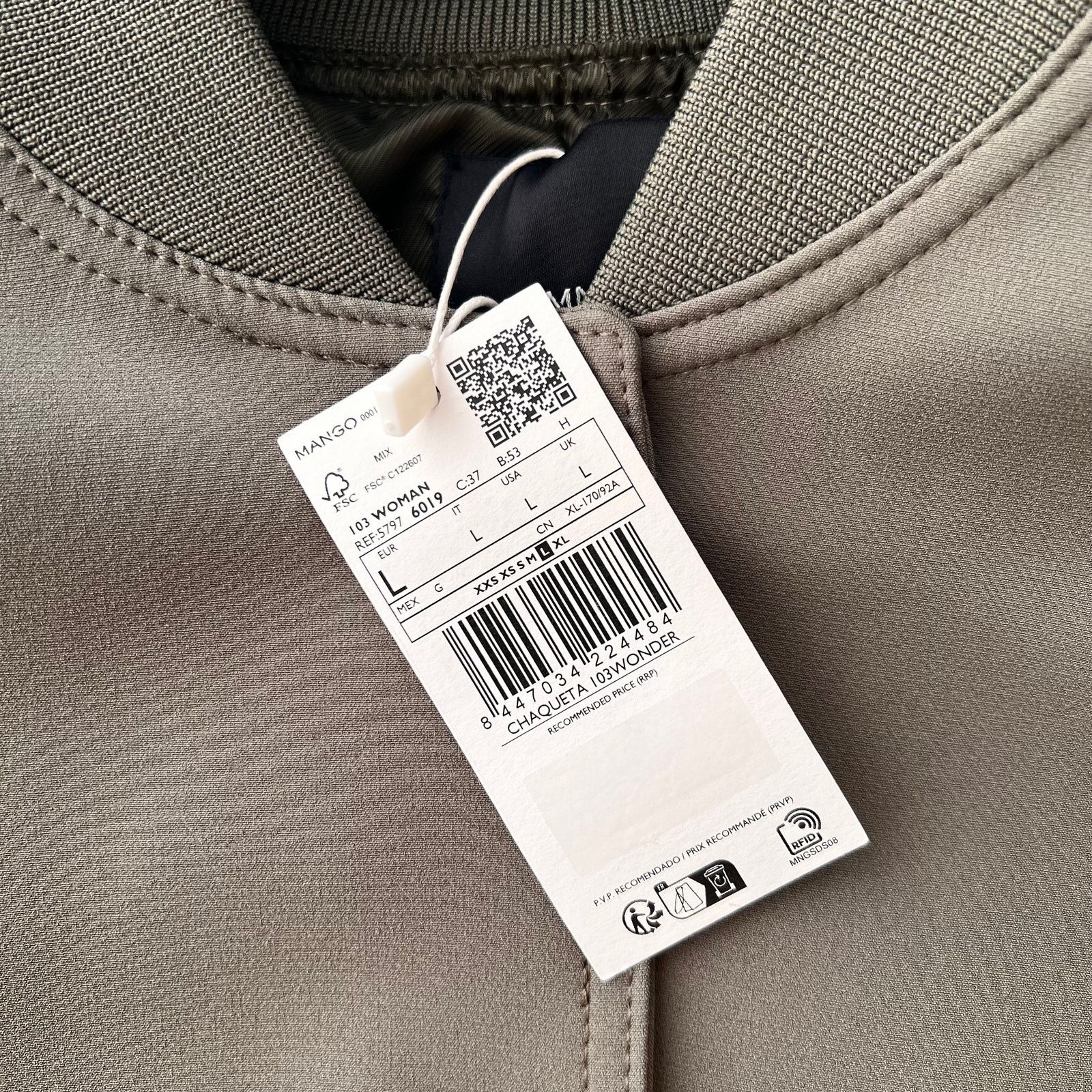 Mango MANGO Khaki Bomber Jacket with Shoulder Pads, L Size L / US 10 / IT 46 - 7 Thumbnail