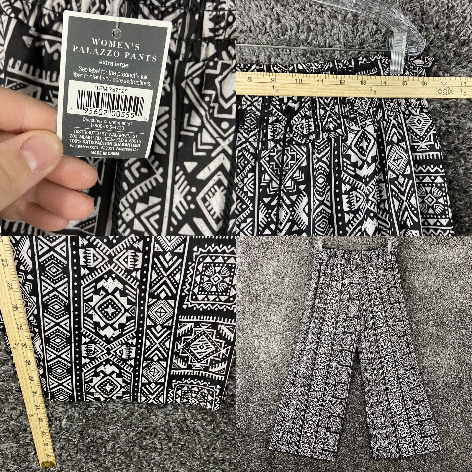 Vintage NEW West Loop Bohemian Palazzo Pants Wide Leg Black White Women’s XL Size 40" / US 18 - 8 Thumbnail