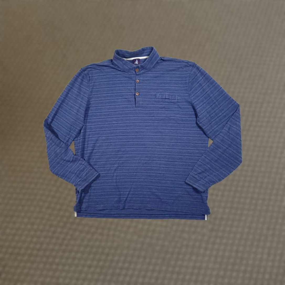 johnnie-O johnnie-O Polo Shirt Mens 2XL Blue Striped Long Sleeve Henley Size US XXL / EU 58 / 5 - 1 Thumbnail
