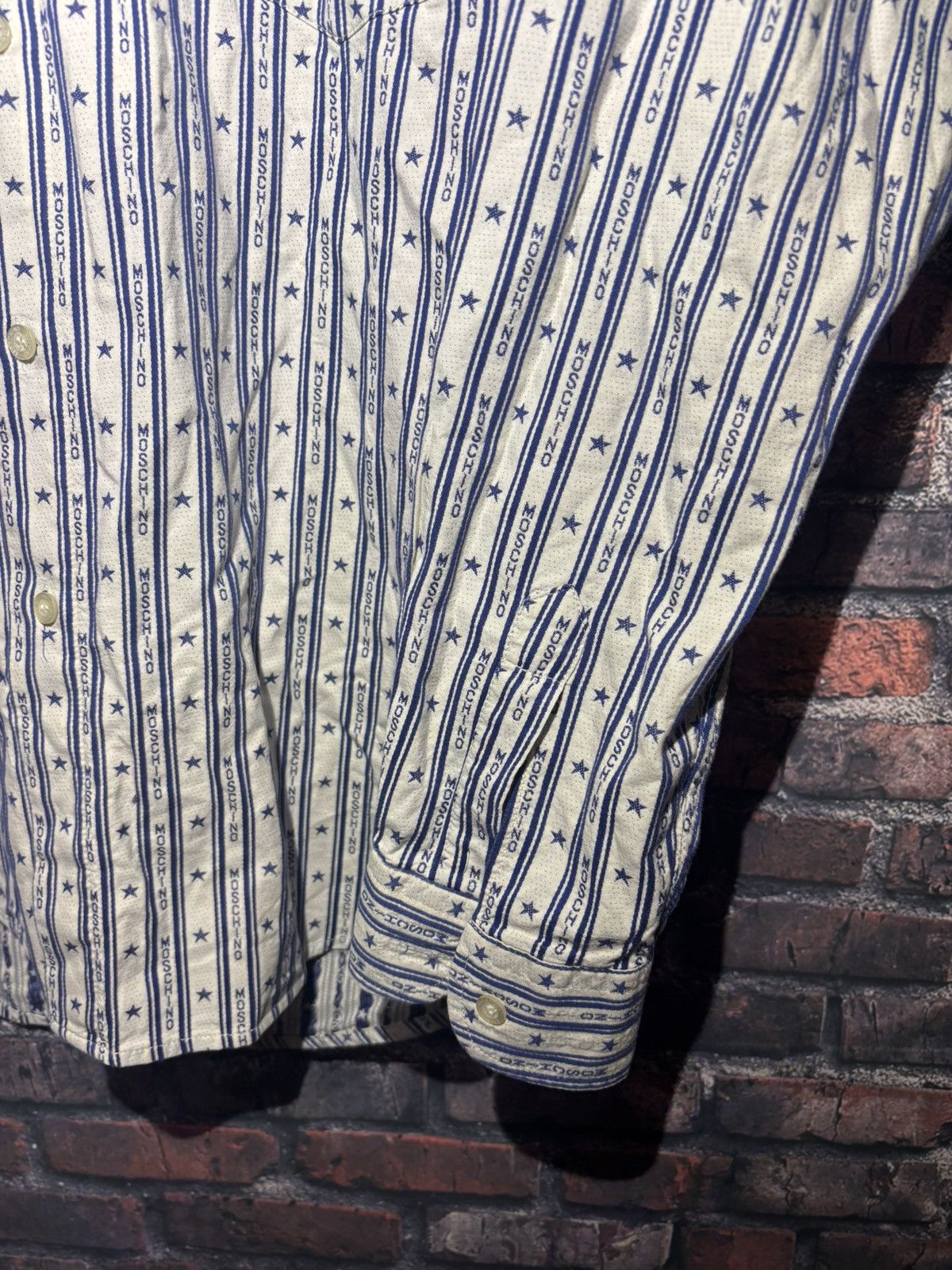 Moschino Vintage Moschino Jeans Logo Star Stripe Button-Up Shirt XL Size US XL / EU 56 / 4 - 4 Thumbnail