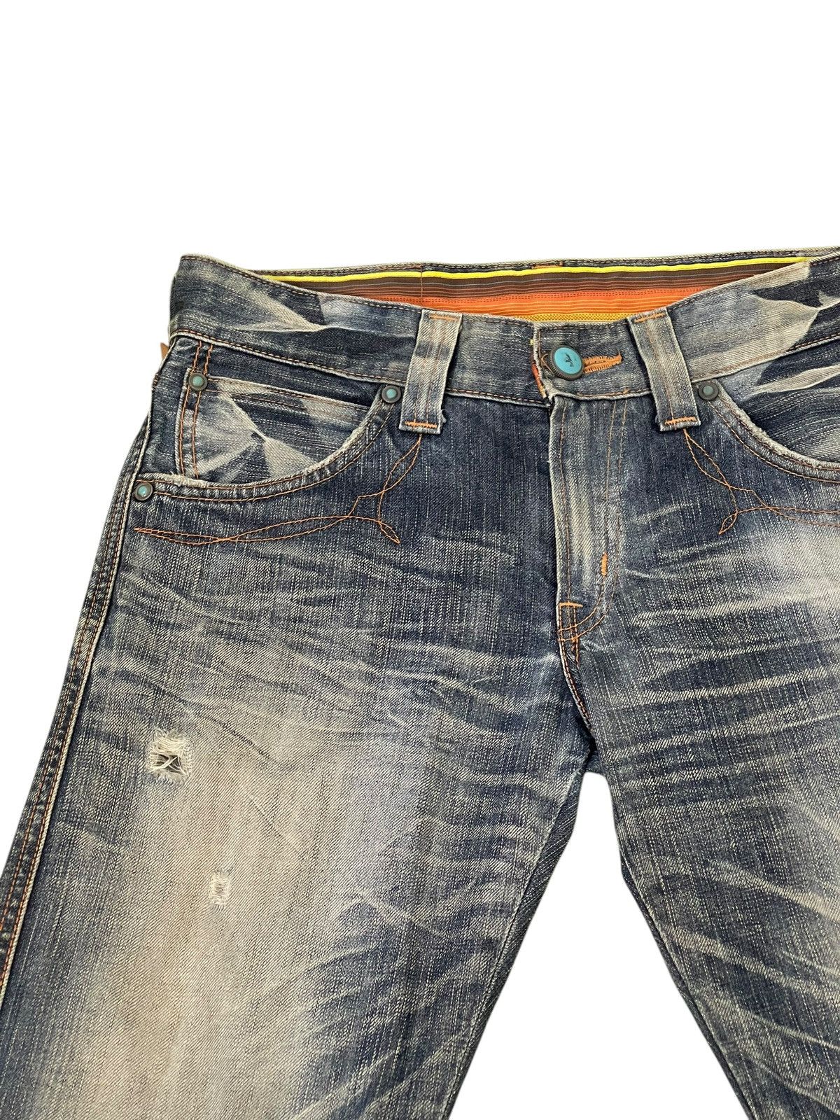 Edwin Flare Jeans Edwin Japan Faded Distress Boot Cut 7🟦 Size US 31 - 9 Thumbnail