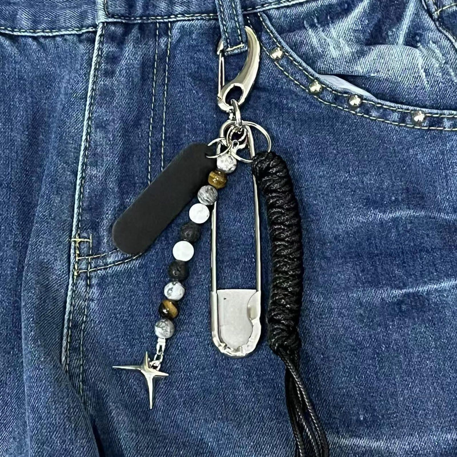 Jewelry Black Beaded Tassel Keychain with Silver Safety Pin Charm Size ONE SIZE - 1 Thumbnail