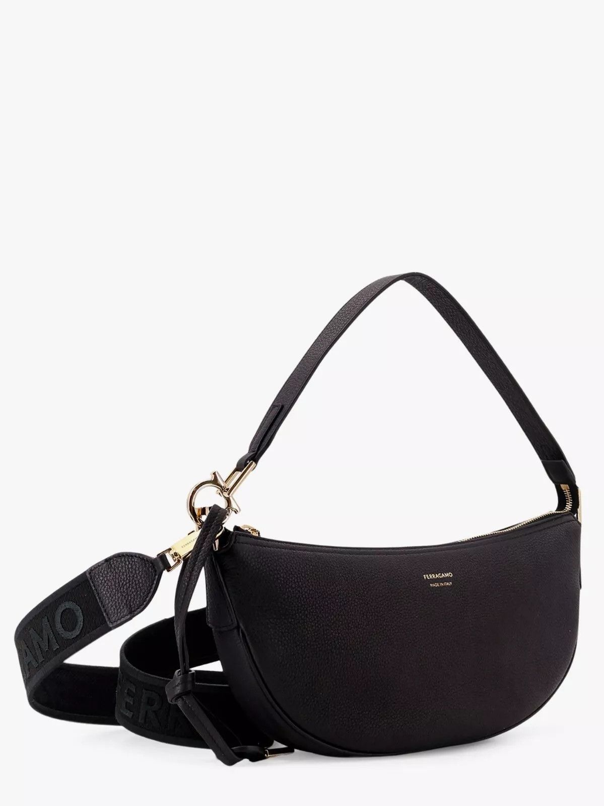 FERRAGAMO Black Leather Small Hobo Bag New And Authentic