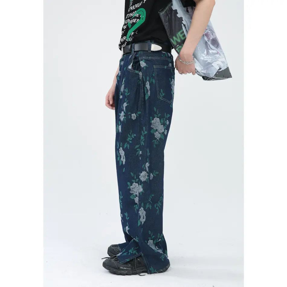 Japanese Brand Retro loose straight leg jacquard jeans Size US 32 / EU 48 - 3 Thumbnail