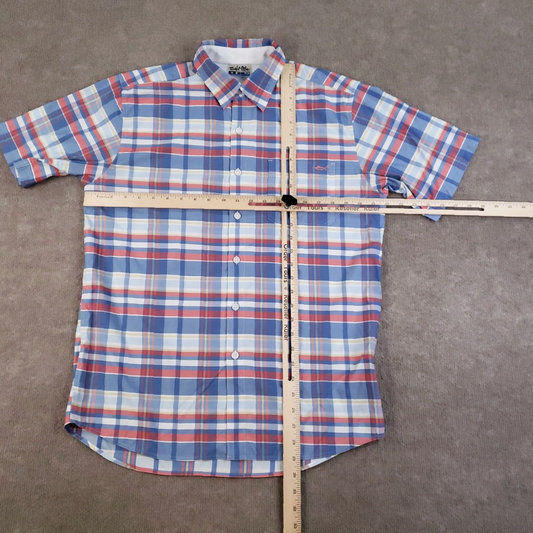 Vintage Salt Life Button-Up Shirt Mens M Blue Plaid Short Sleeve Neck Collared Lightweight Breathable Moisture Wicking Quick Dry Stretch Embroidered Fisherman Size US M / EU 48-50 / 2 - 2 Thumbnail