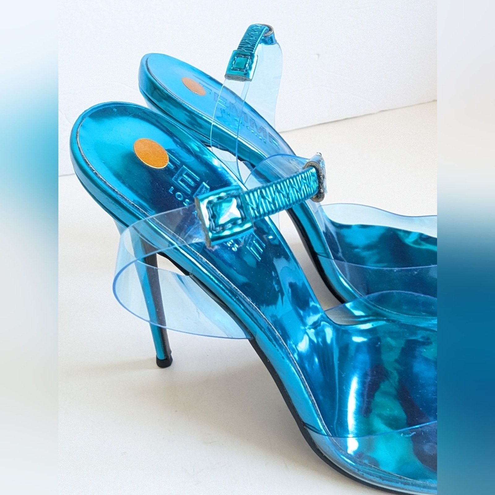 Homme + Femme La FEMME Los Angeles Transparent Blue PVC Ankle Strap Heel Pump Size US 8 / IT 38 - 8 Thumbnail