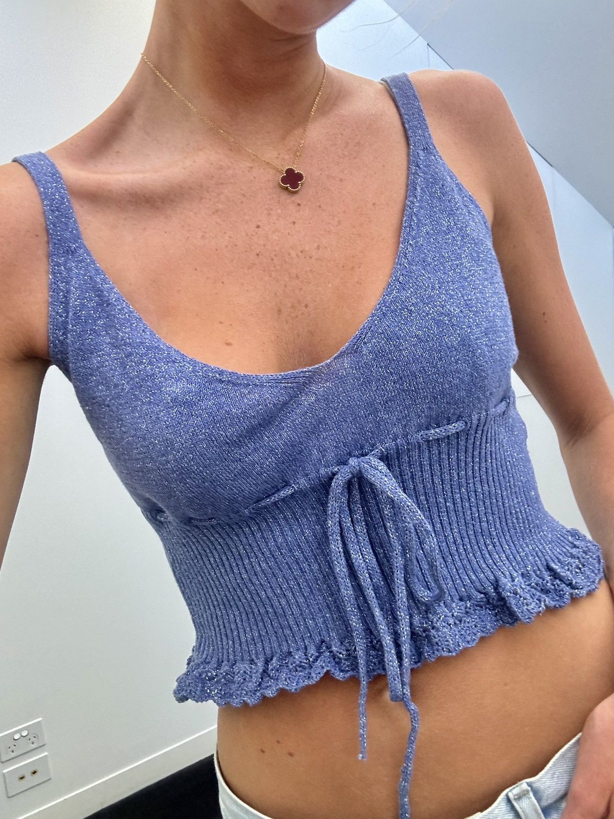 Mango Bow front knitted cami in blue sparkle Size XS / US 0-2 / IT 36-38 - 1 Thumbnail