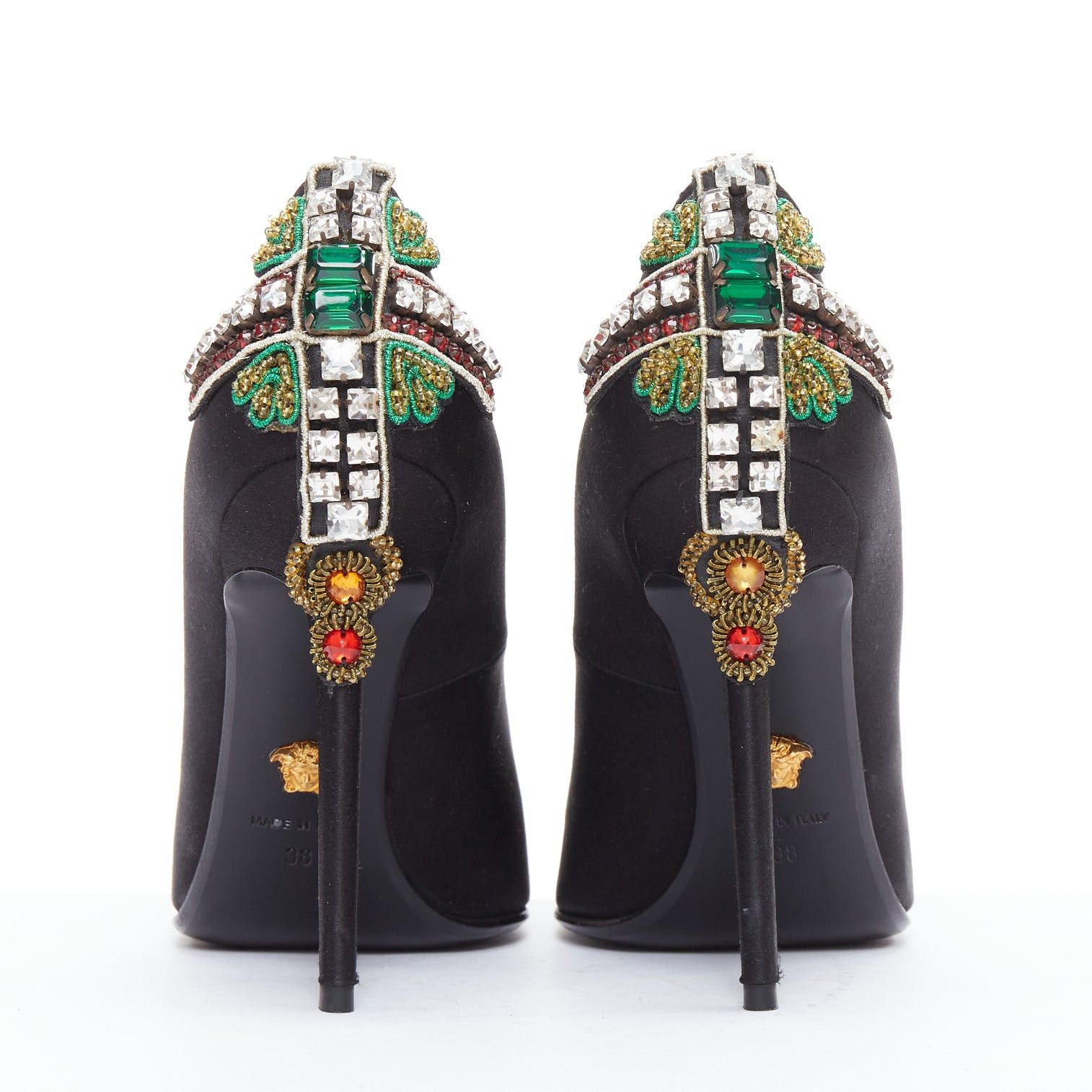 Versace VERSACE 2018 black satin byzantine cross encrusted heels EU38 Size US 8 / IT 38 - 1 Thumbnail