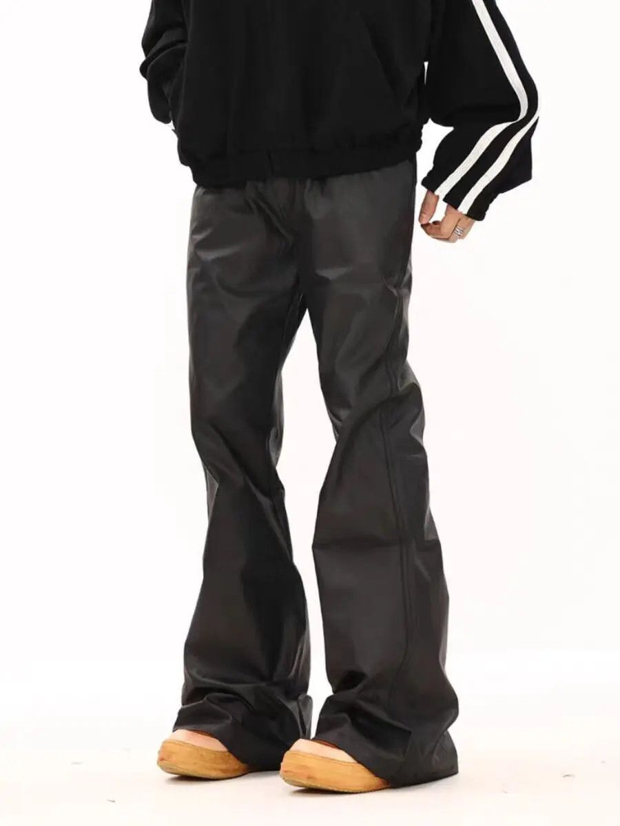 image of Vintage Retro Stacked Glossy Bootcut Wax Pants in Black, Men's (Size 32)