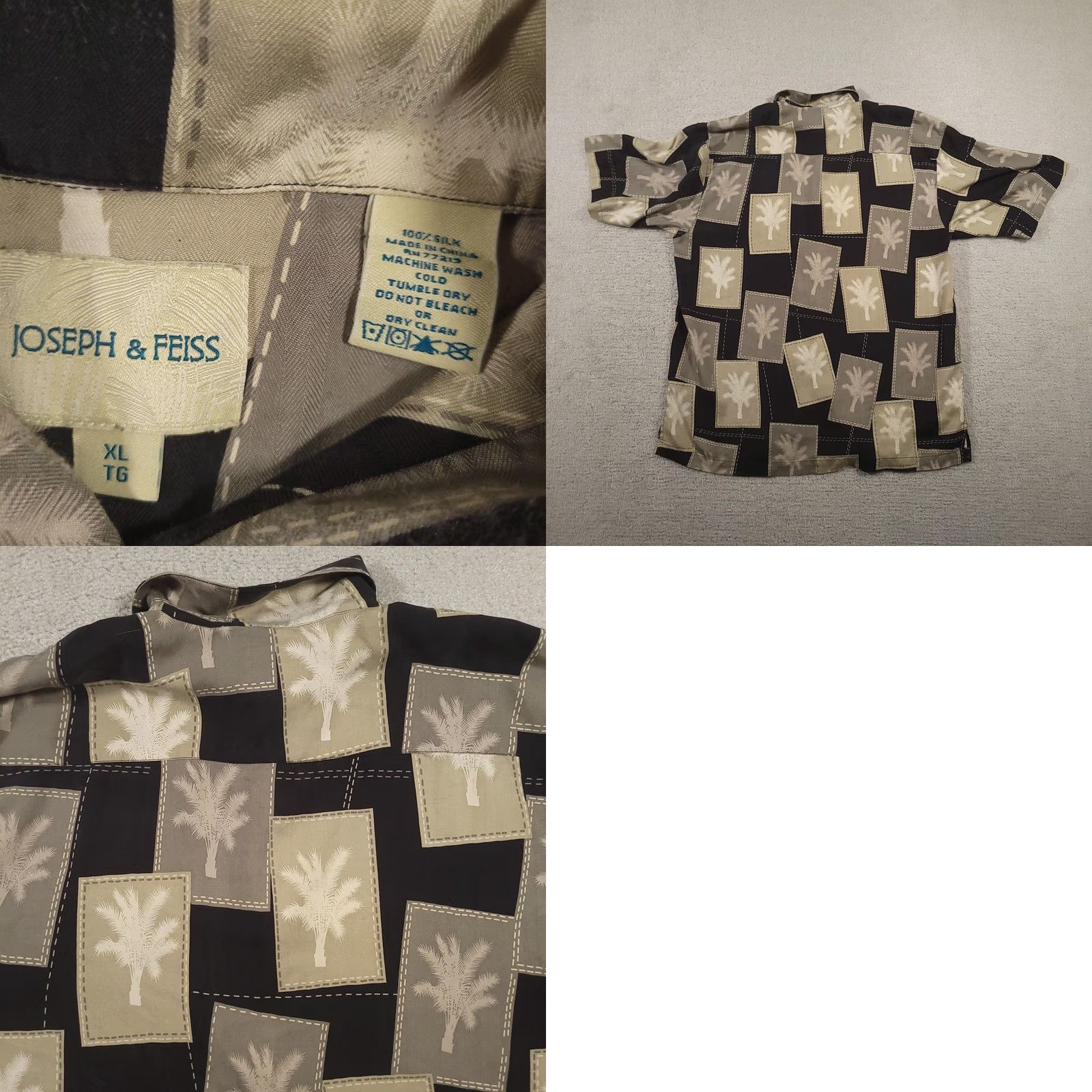 Joseph VINTAGE Joseph & Feiss Shirt Mens XL Black Gray Silk Palm Tree Hawaiian Camp Button Up Size US XL / EU 56 / 4 - 8 Thumbnail