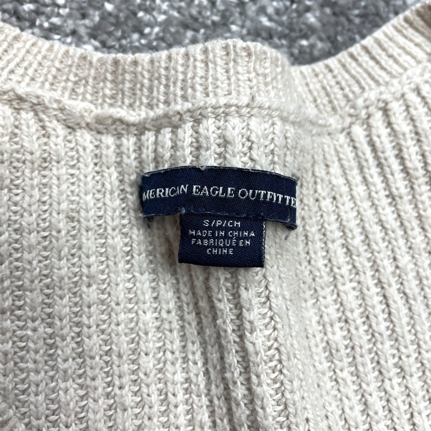 American Eagle Outfitters American Eagle Outfitters Sweater Womens S Beige Pullover Knit V-Neck Ribbed Solid Logo Size S / US 4 / IT 40 - 4 Thumbnail