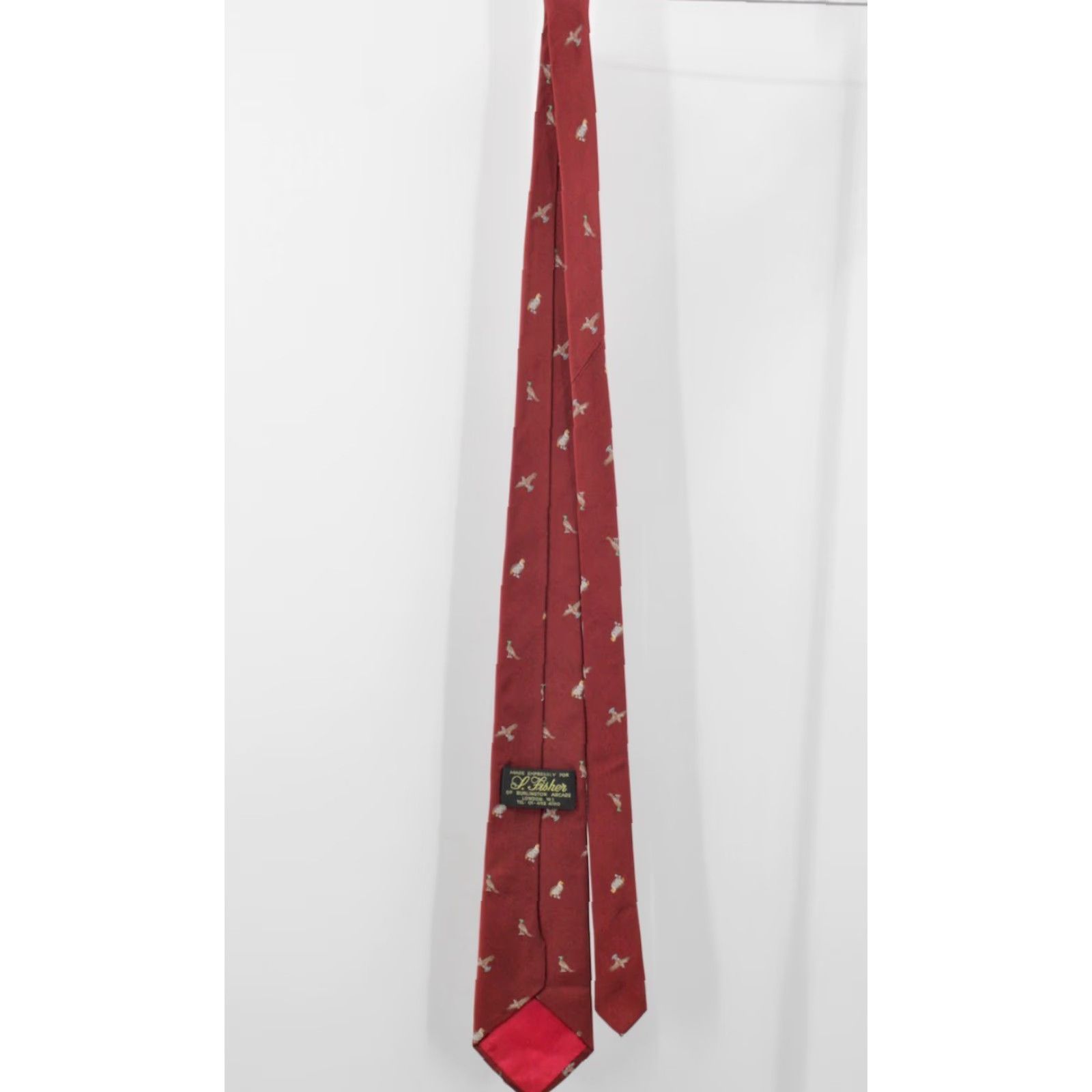 Vintage VTG 80s Men's Silk Necktie S Fisher Red Pheasant Bird Themed Tie 1980s + Vintage Tie Mens Red Silk Neck Tie 80s 90s Size ONE SIZE - 6 Thumbnail