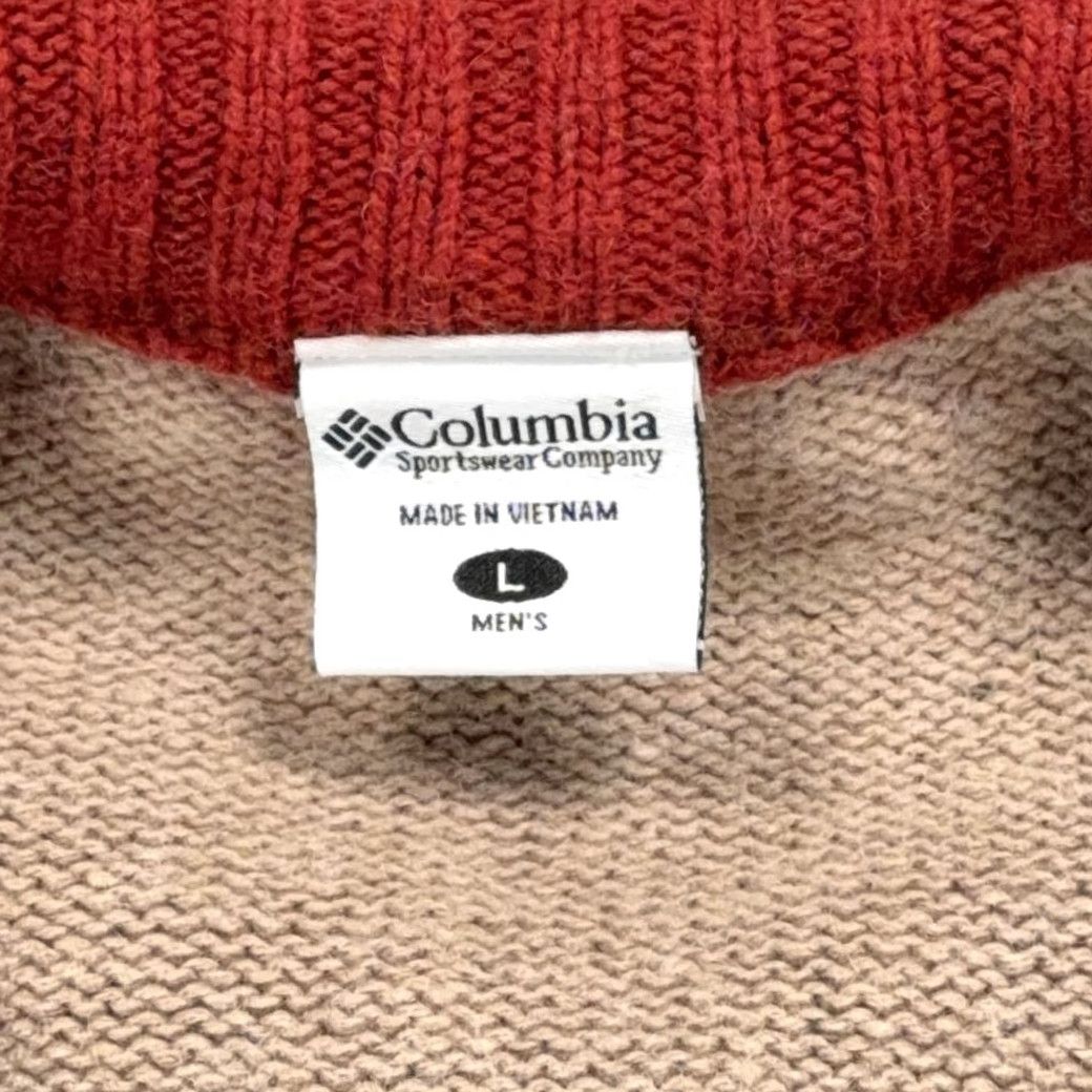 Vintage Columbia Sweater Adult LARGE Gray Burnt Orange Wool Blend Quarter Zip Striped 1/4 Zip Knit Pullover Mens Regular Size US L / EU 52-54 / 3 - 5 Thumbnail