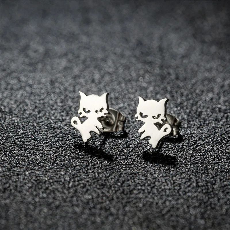 Jewelry Mini Cat Stud Earrings Charm Earring Gift Size ONE SIZE - 1 Thumbnail