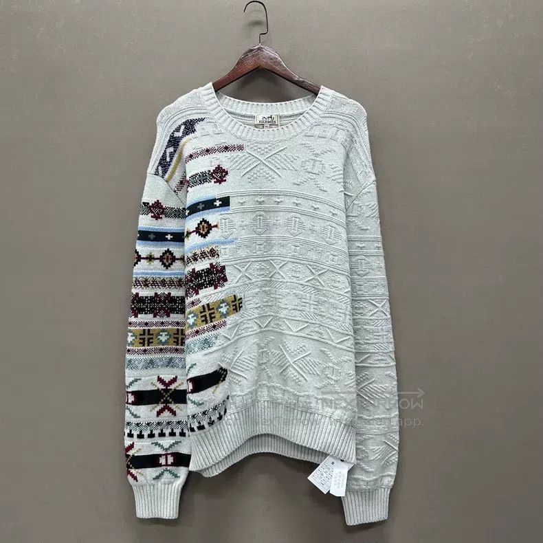 Hermes Hermes Light Grey Irregular Pattern Wool Sweater Size US XXL / EU 58 / 5 - 1 Thumbnail