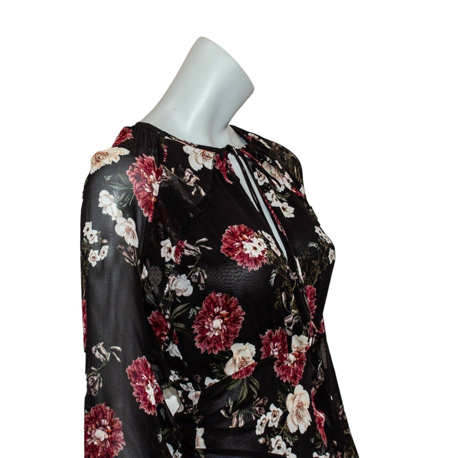 NICHOLAS NICHOLAS Black Burgundy Floral Cascade Ruched Mini Dress Size XS / US 0-2 / IT 36-38 - 10 Thumbnail