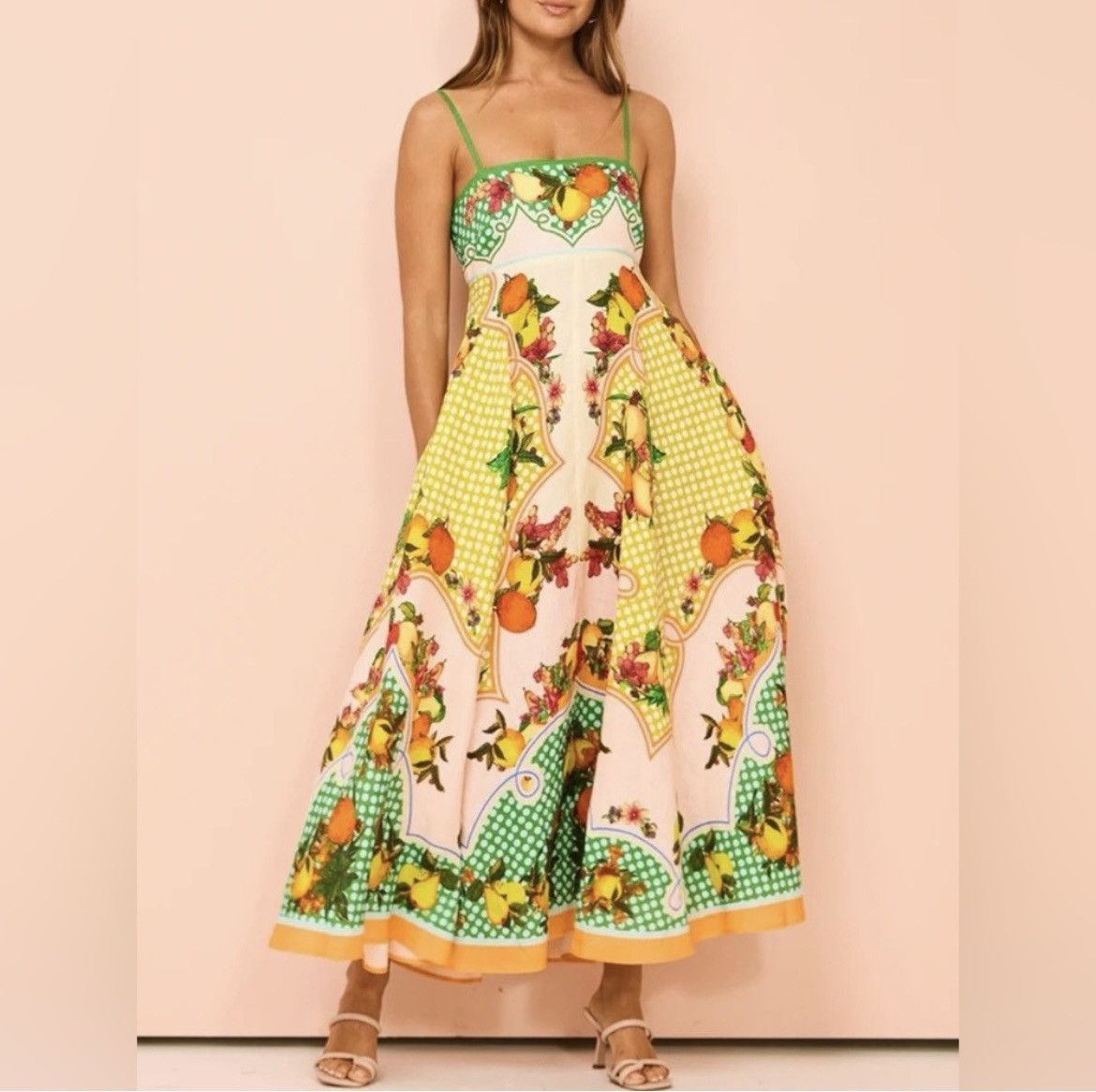 CAROLINE CONSTAS Linen Fruit Print Maxi Sundress Size S / US 4 / IT 40 - 1 Thumbnail