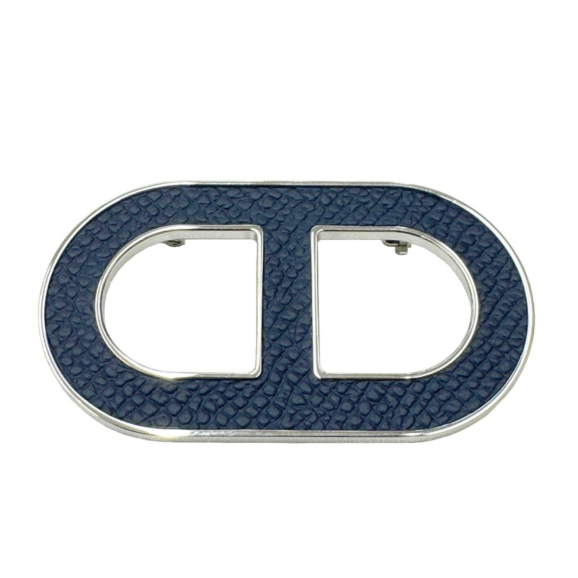 image of Hermes Chaine D'ancre Brooch Badge Epson Navy Leather Metal Men's Women's in Blue