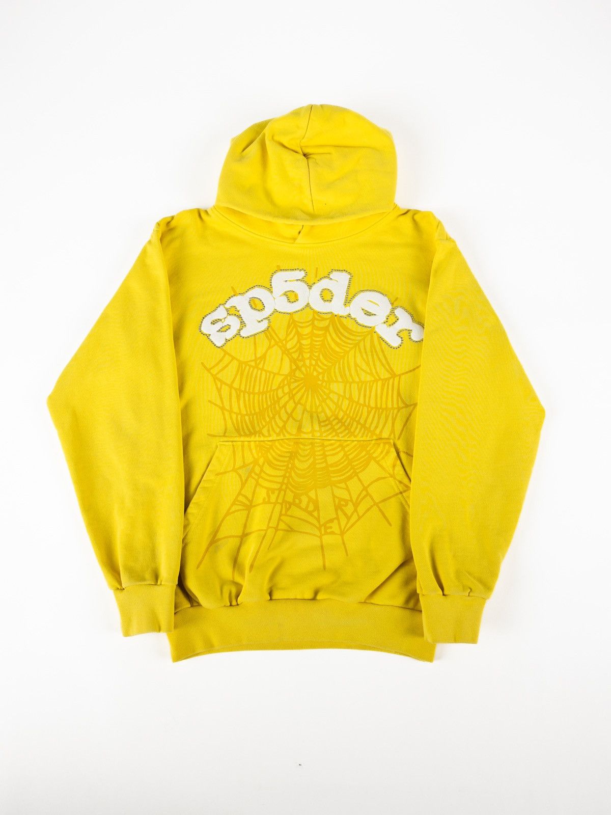 Image of Spider Worldwide Yellow Rhinestone Sp5Der Hoodie, Men's (Size Small)