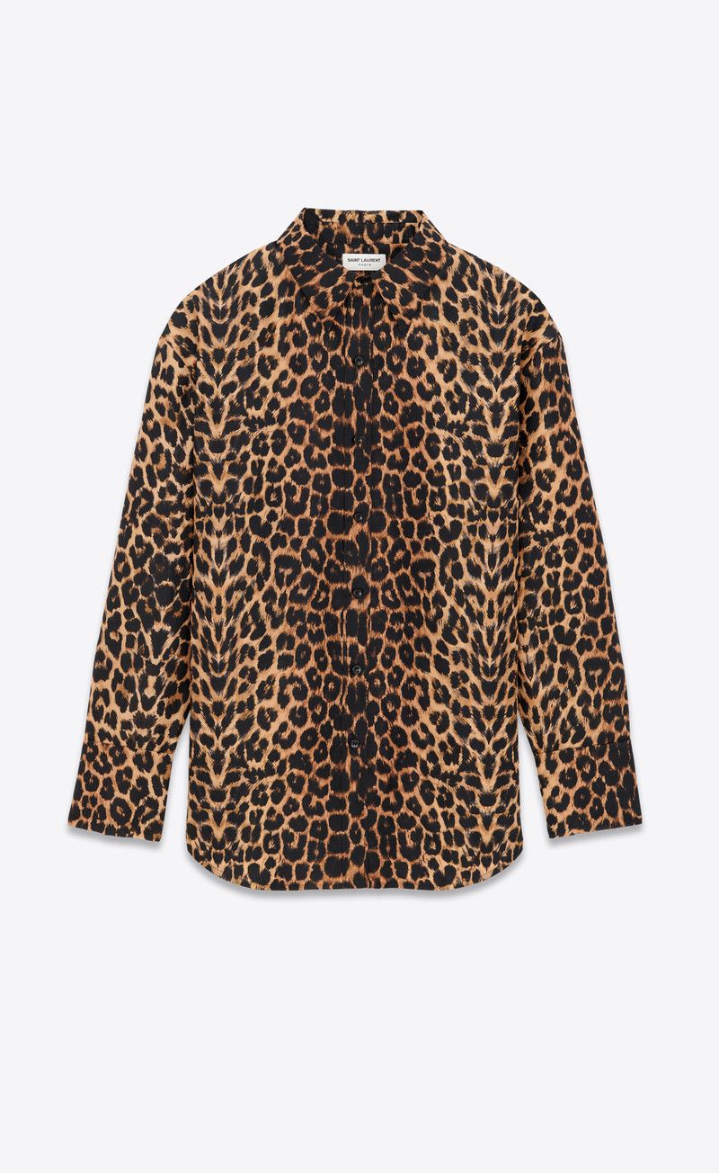 Saint Laurent Paris oversized shirt in leopard silk taffeta Size US L / EU 52-54 / 3 - 1 Thumbnail